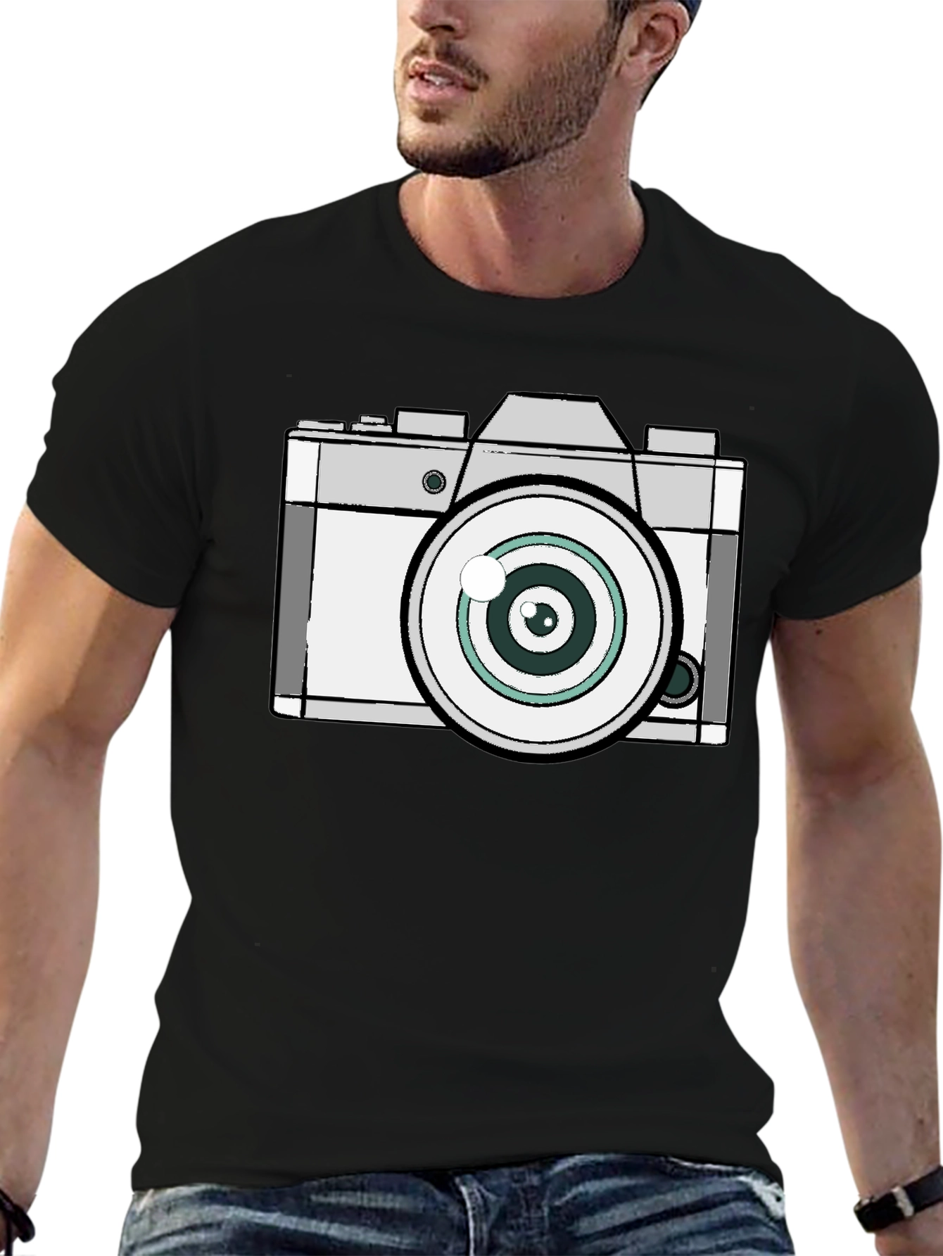 Retro Camera Graphic Black T-Shirt
