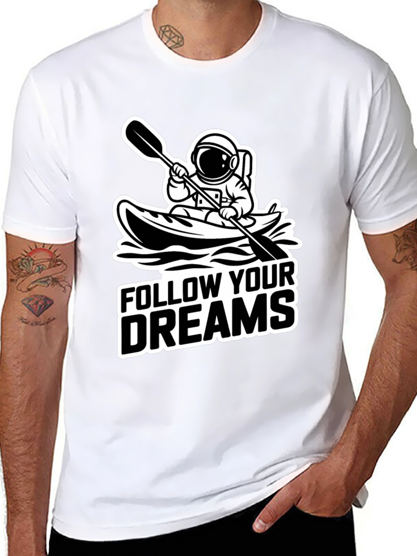 Follow Your Dreams Astronaut Kayak Black T-Shirt