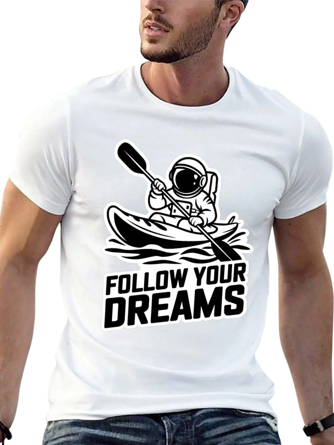 Follow Your Dreams Astronaut Kayak Black T-Shirt