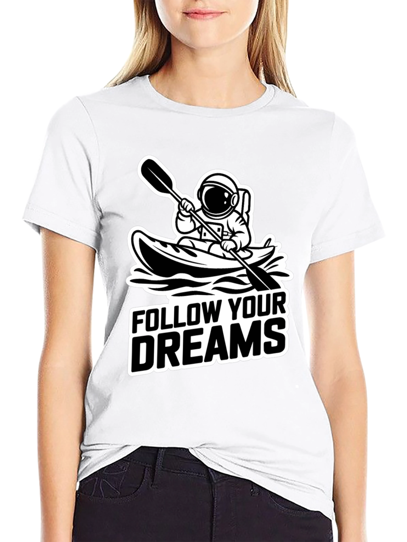 Follow Your Dreams Astronaut Kayak Black T-Shirt