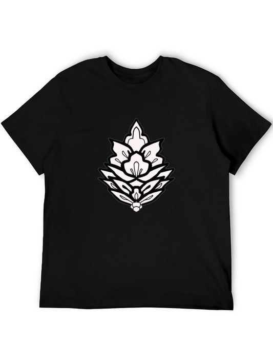 Black T-Shirt with Ornamental Lotus Design