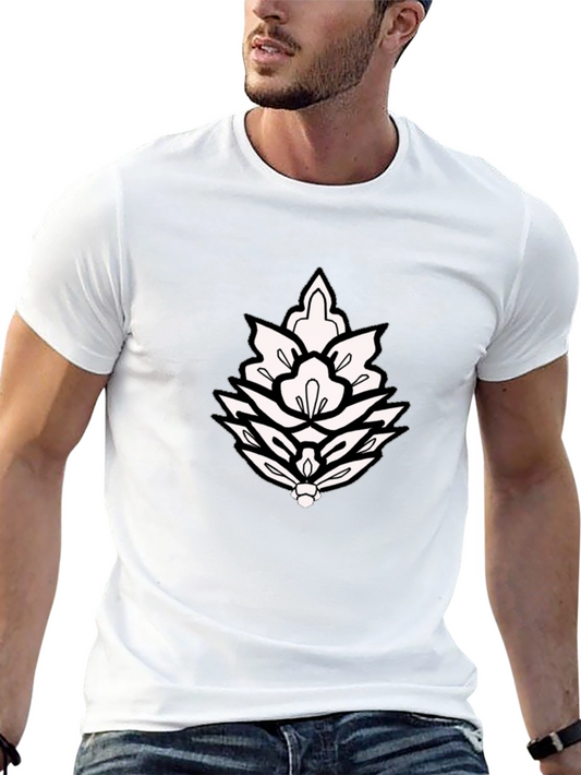 Black T-Shirt with Ornamental Lotus Design