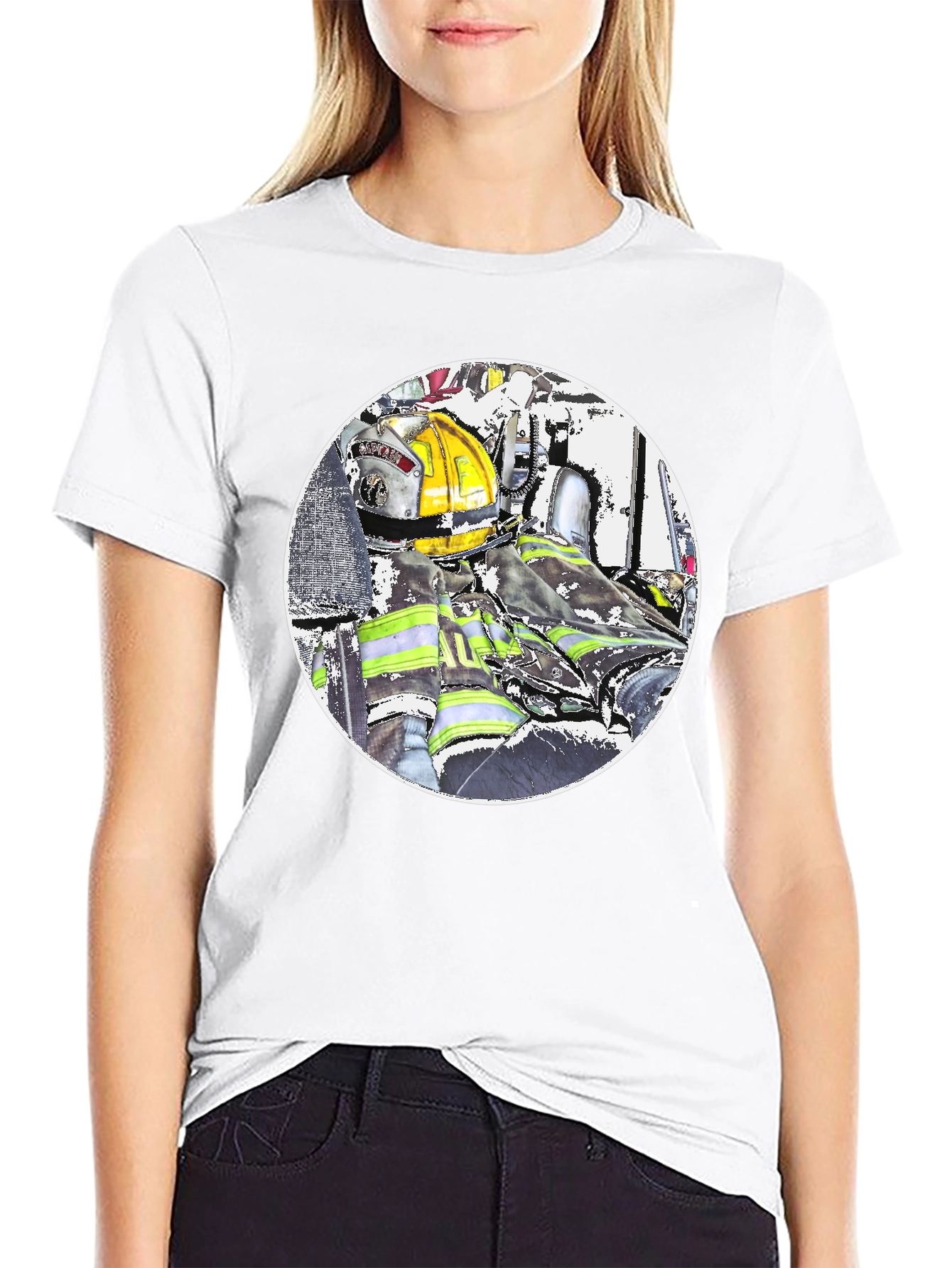 Firefighter Graphic T-Shirt - Black Cotton Blend