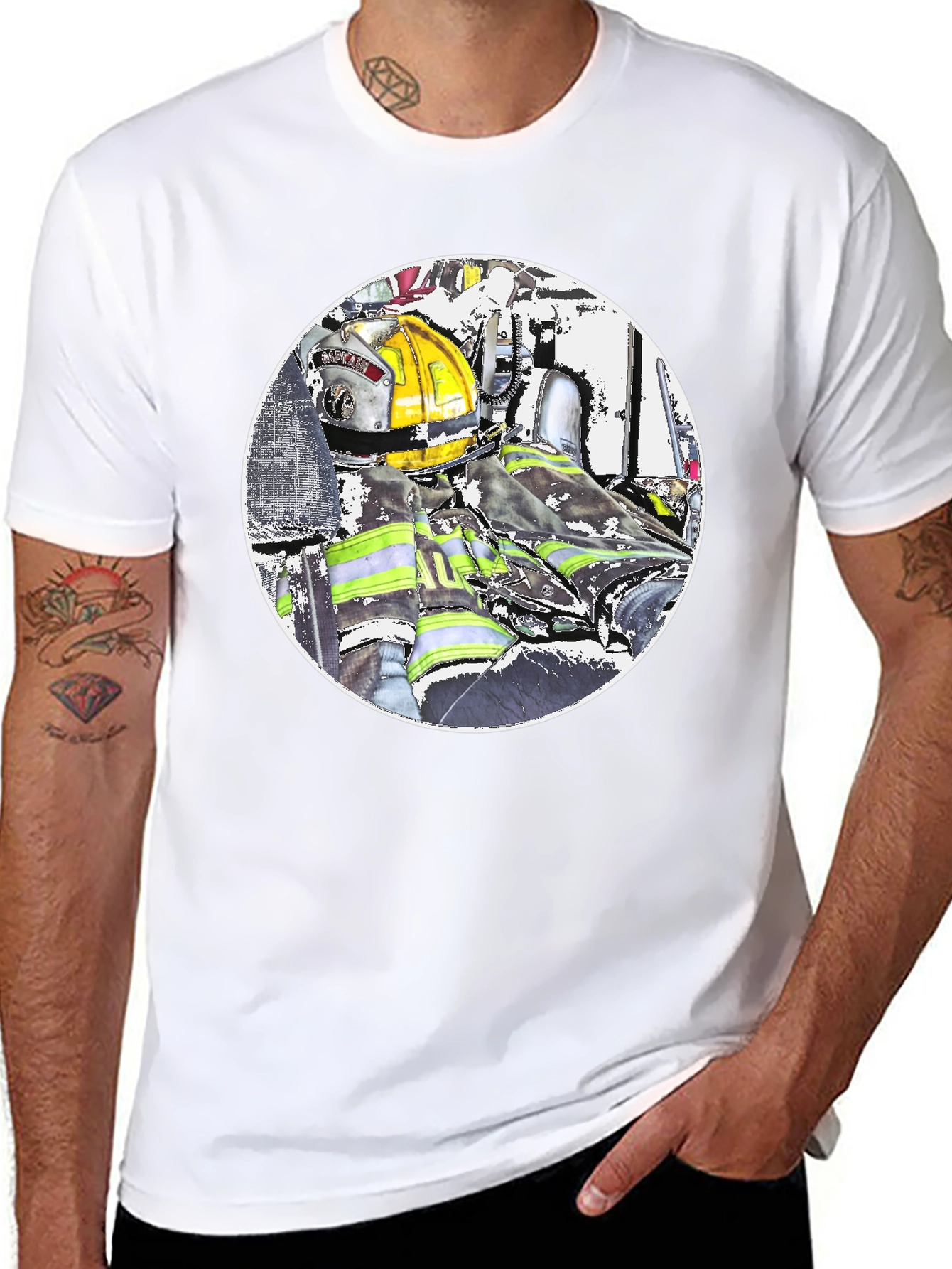 Firefighter Graphic T-Shirt - Black Cotton Blend
