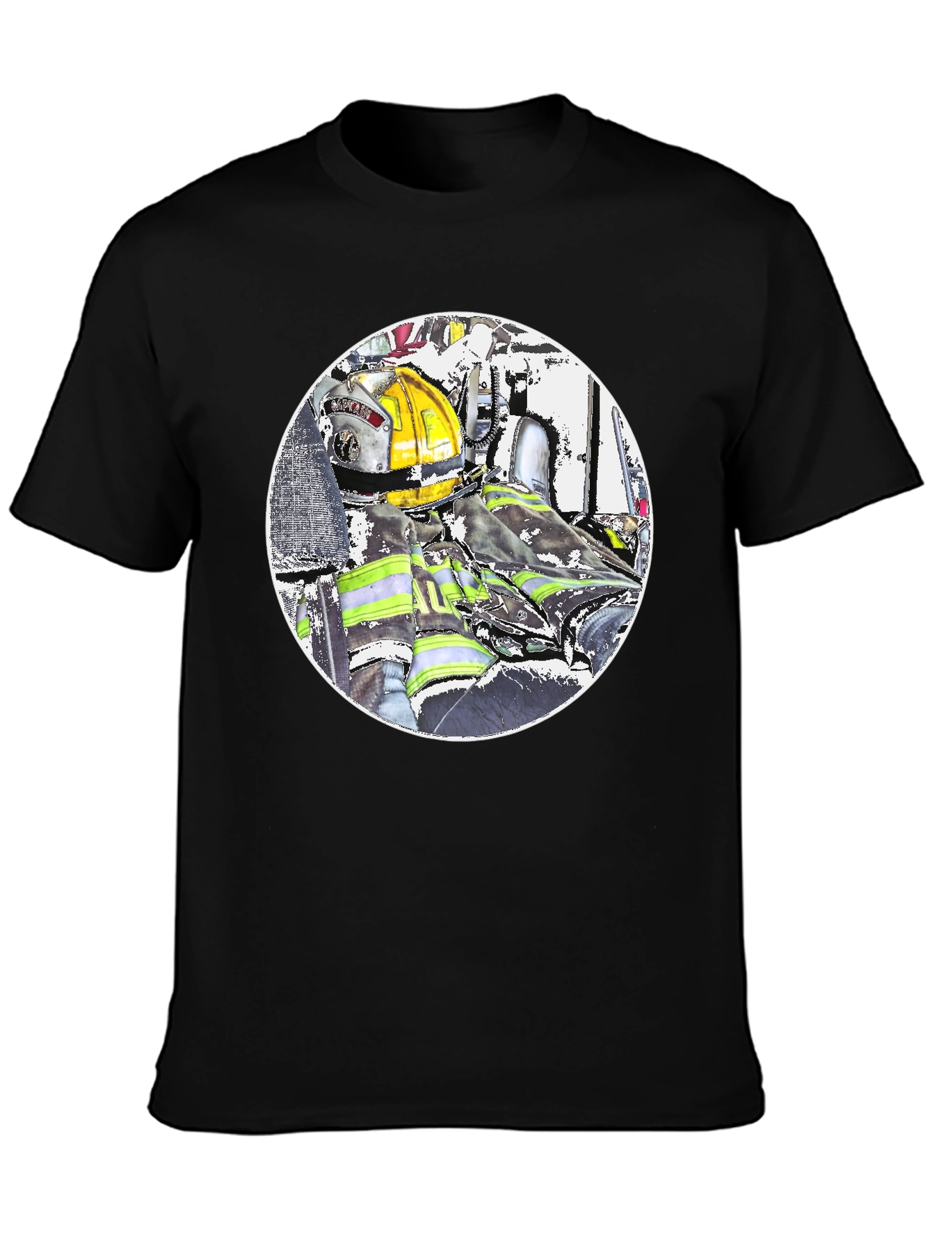 Firefighter Graphic T-Shirt - Black Cotton Blend