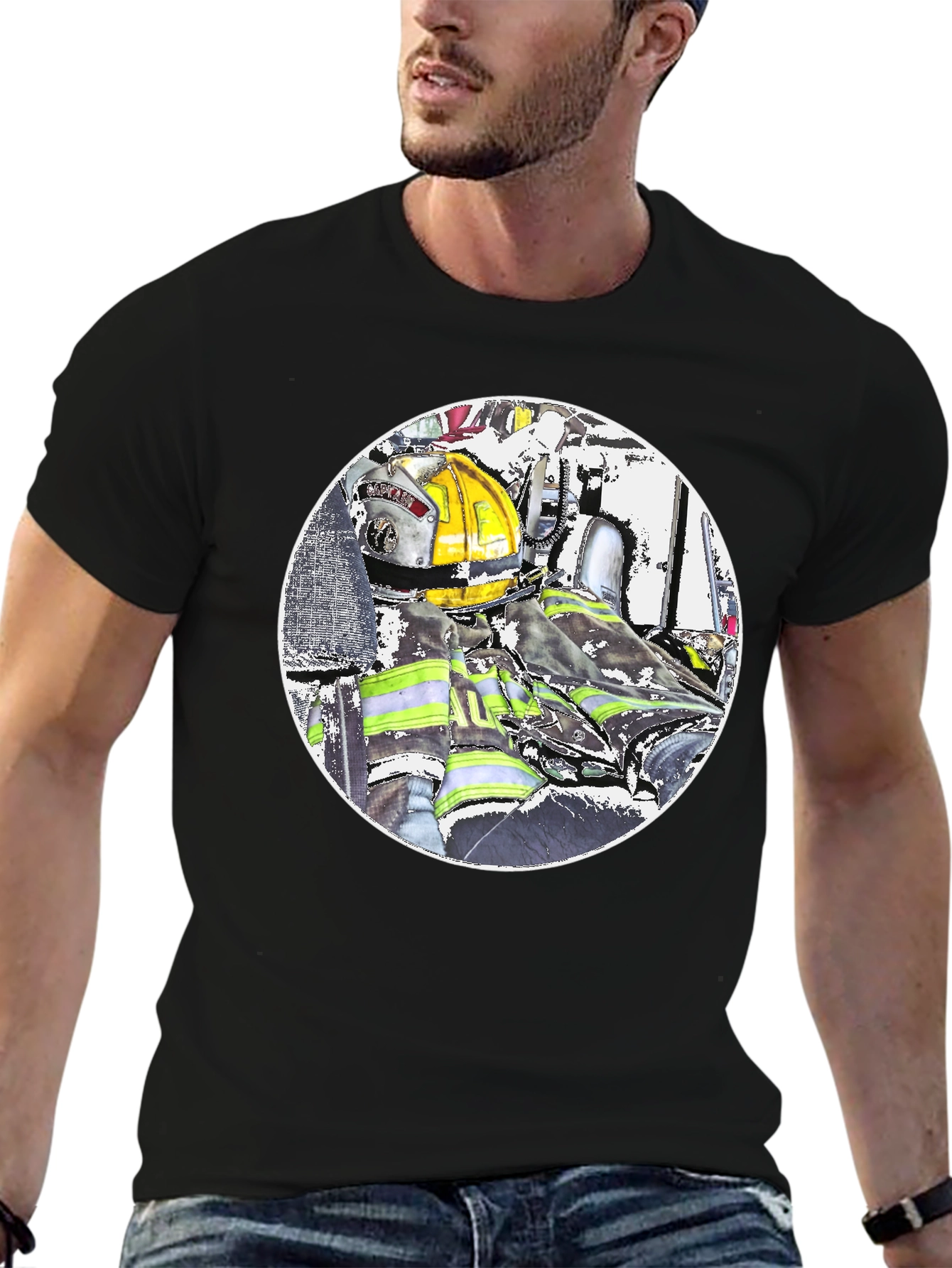 Firefighter Graphic T-Shirt - Black Cotton Blend