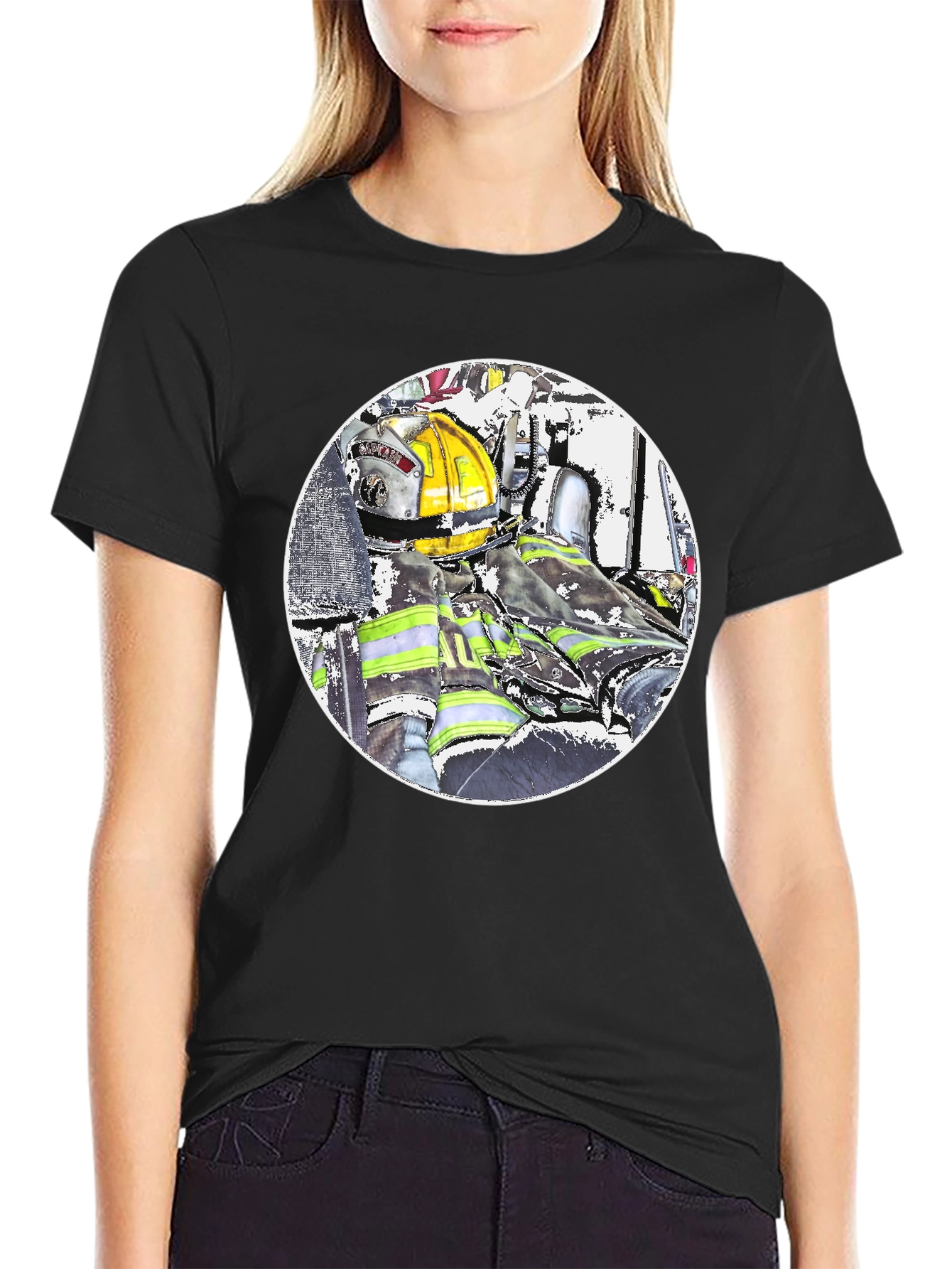 Firefighter Graphic T-Shirt - Black Cotton Blend