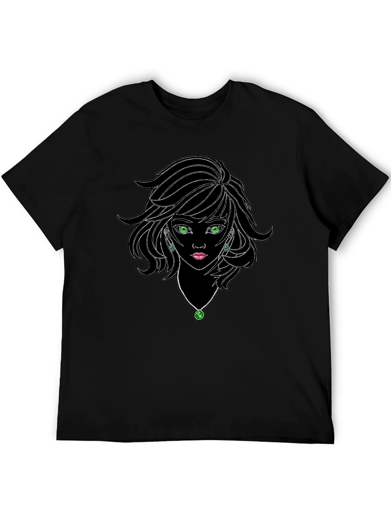 Black Graphic Tee - Anime Girl Design