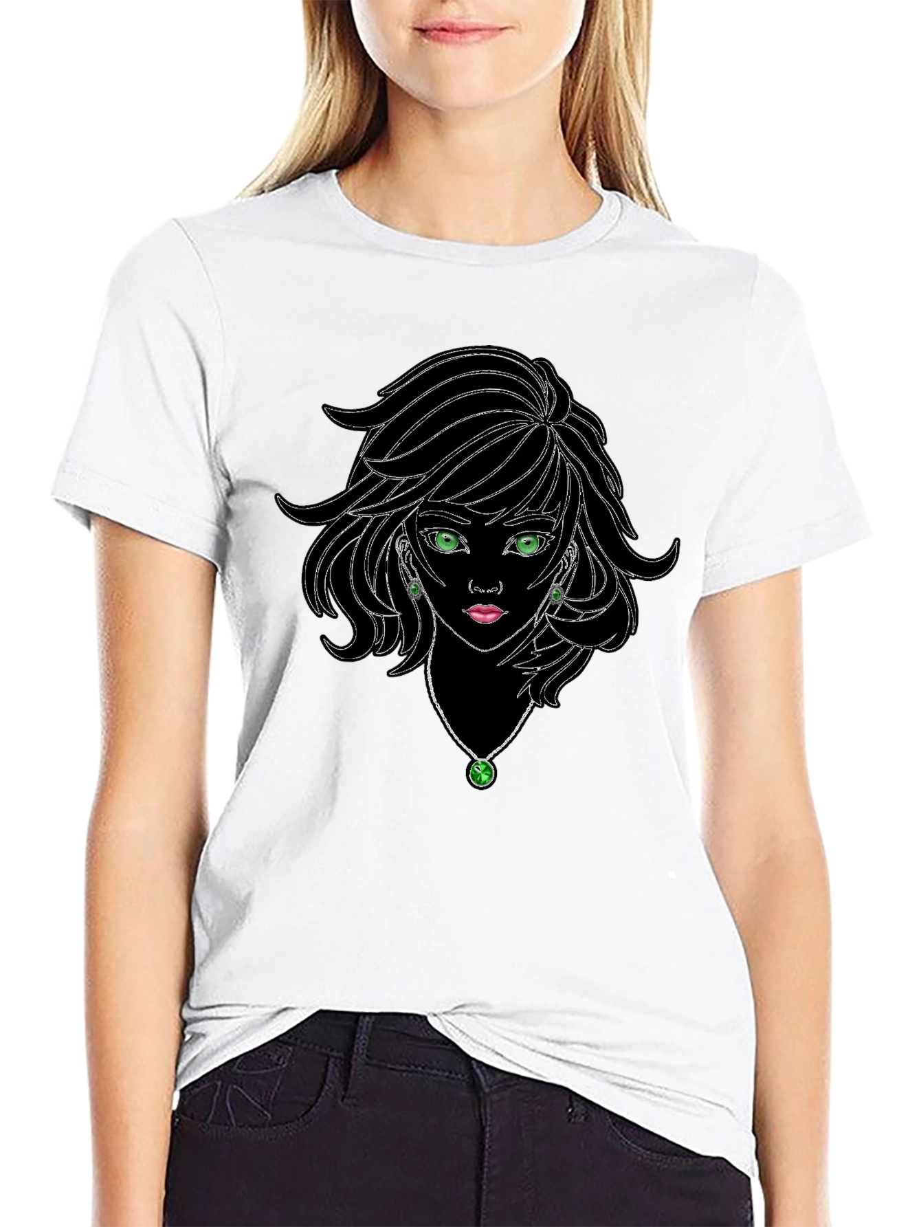 Black Graphic Tee - Anime Girl Design
