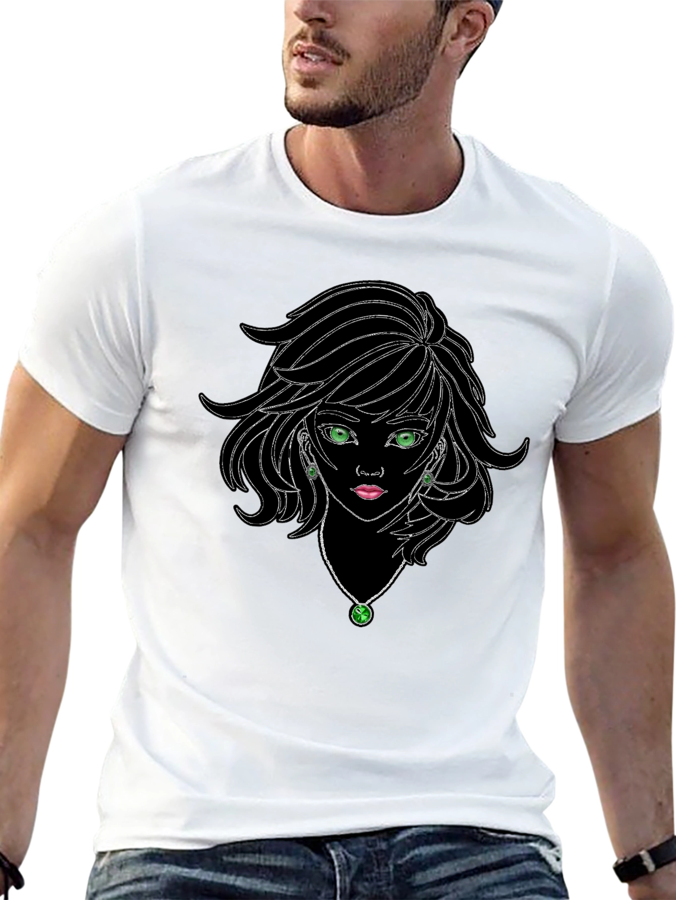 Black Graphic Tee - Anime Girl Design