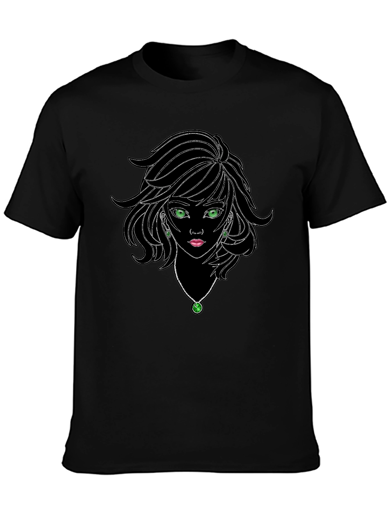 Black Graphic Tee - Anime Girl Design