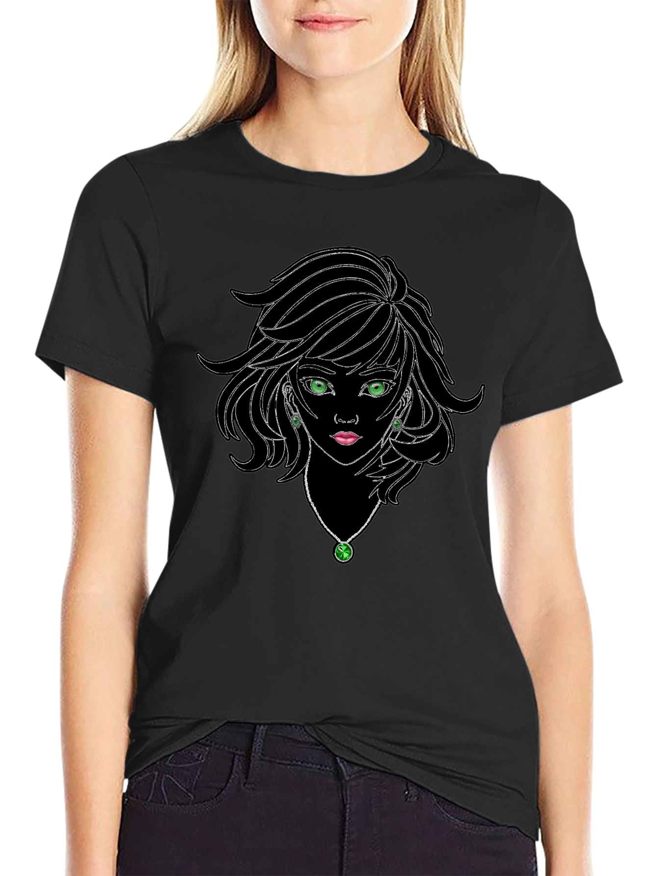 Black Graphic Tee - Anime Girl Design