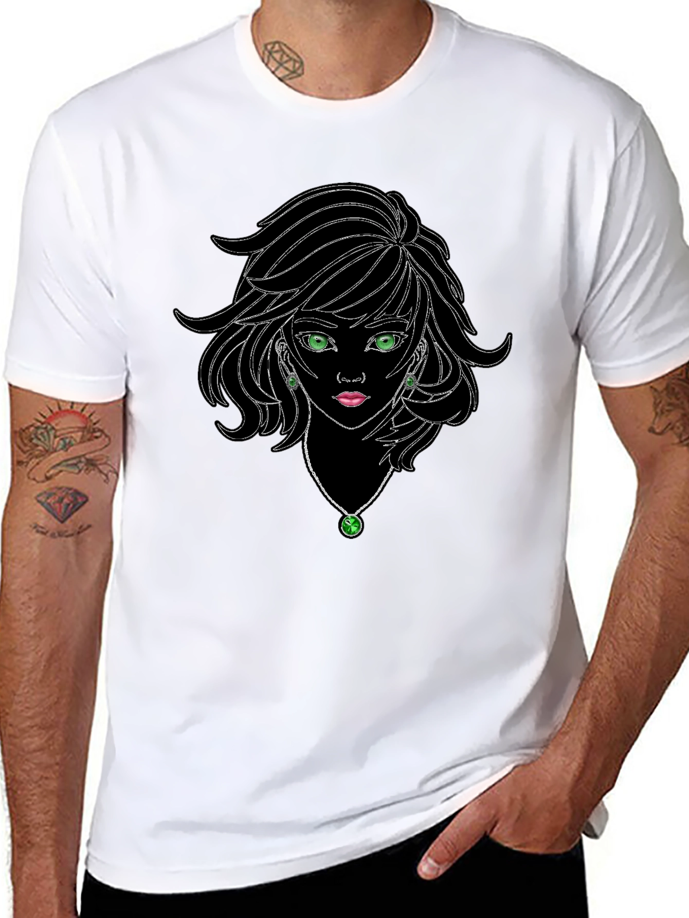 Black Graphic Tee - Anime Girl Design