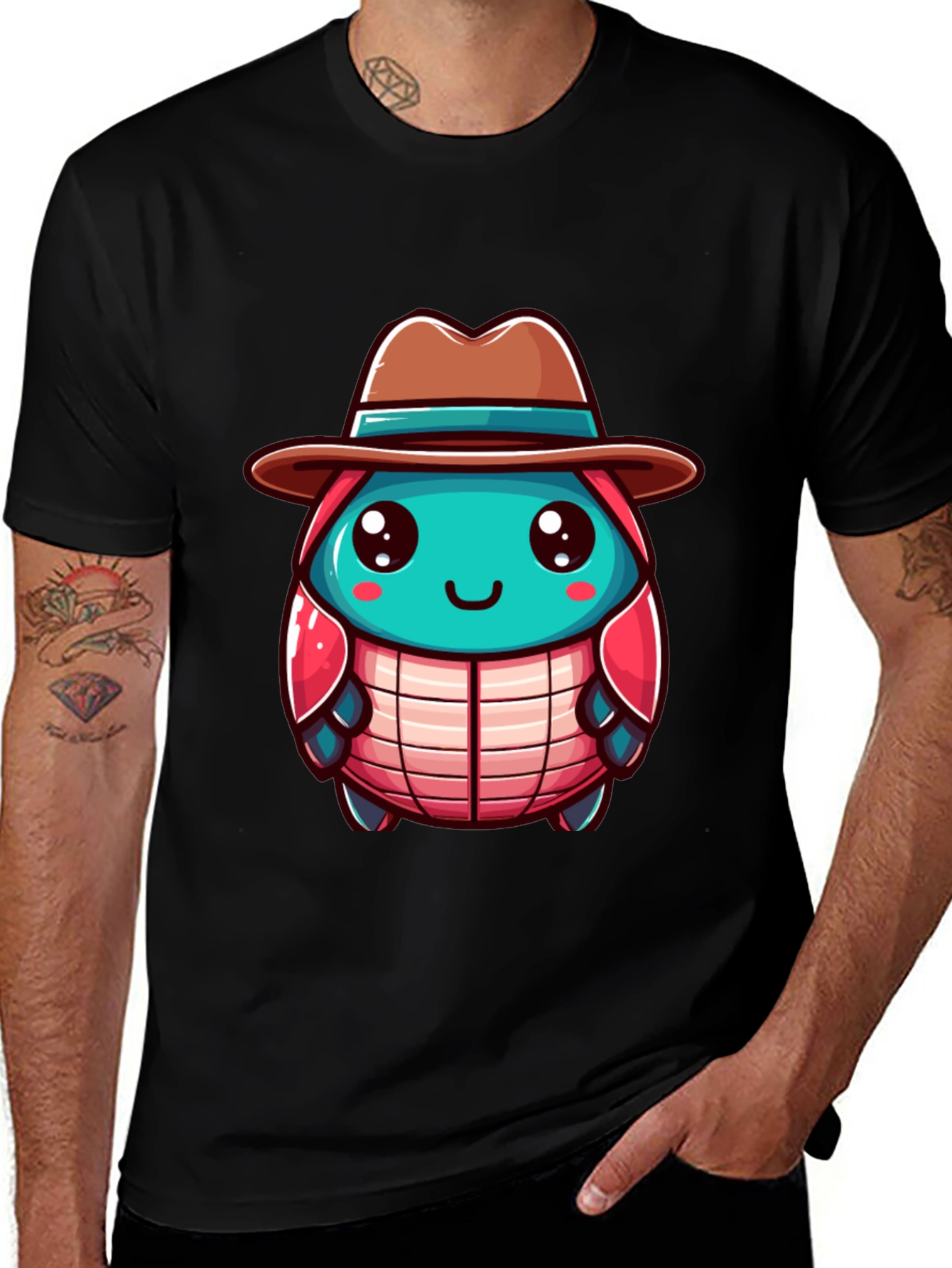 Cartoon Character on Black T-Shirt