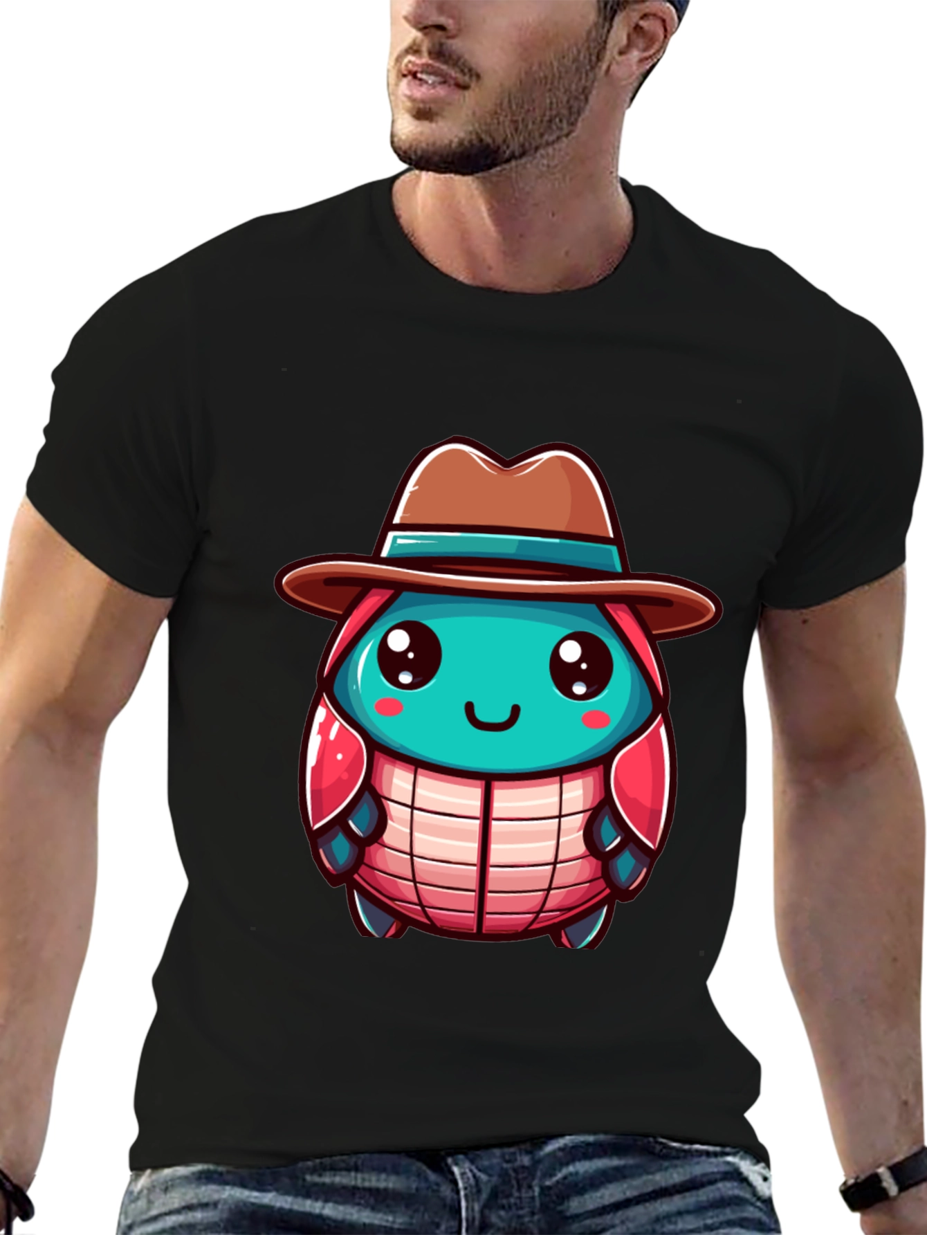 Cartoon Character on Black T-Shirt