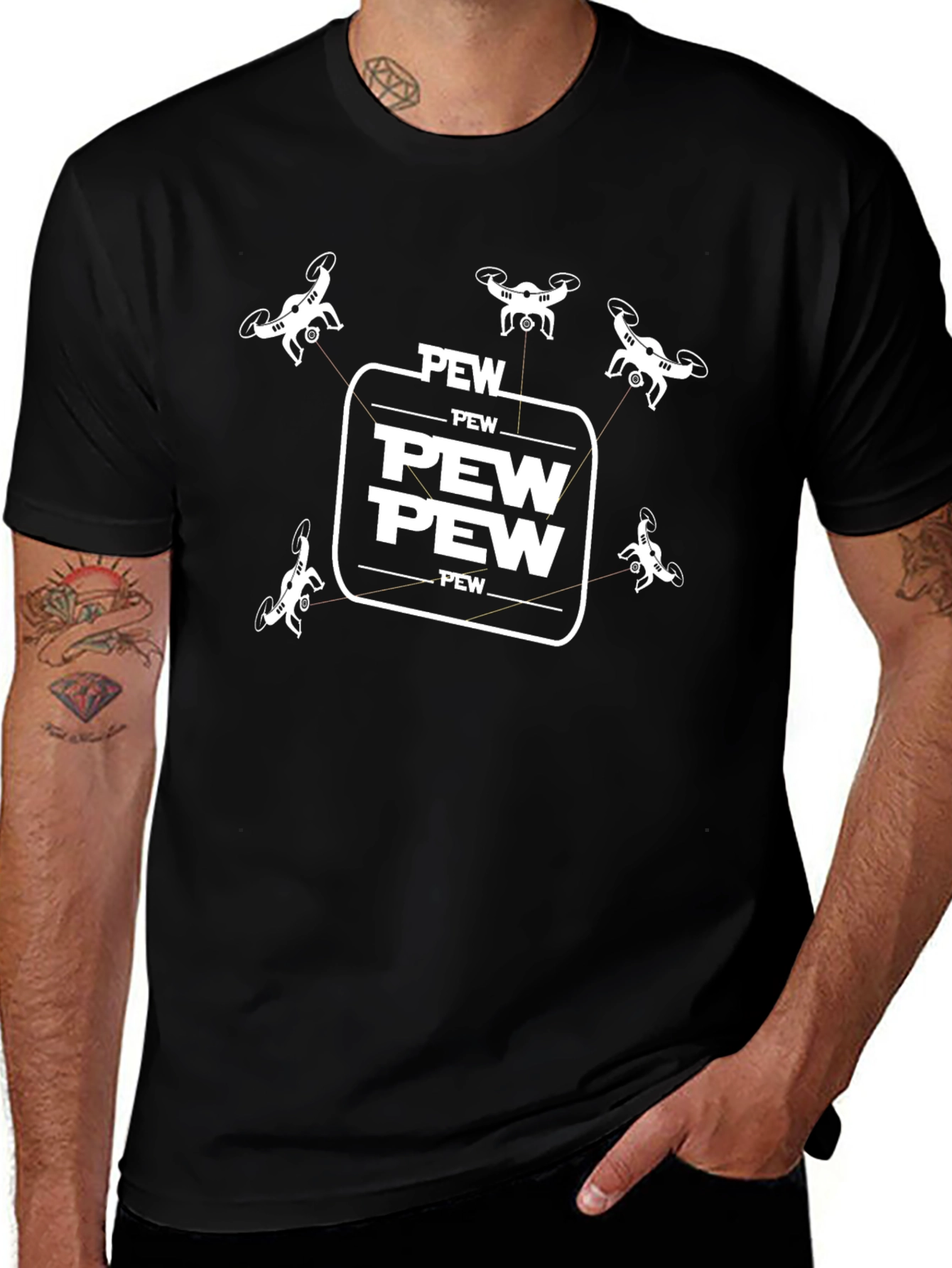 Drone Pew Pew T-Shirt - Black Graphic Tee