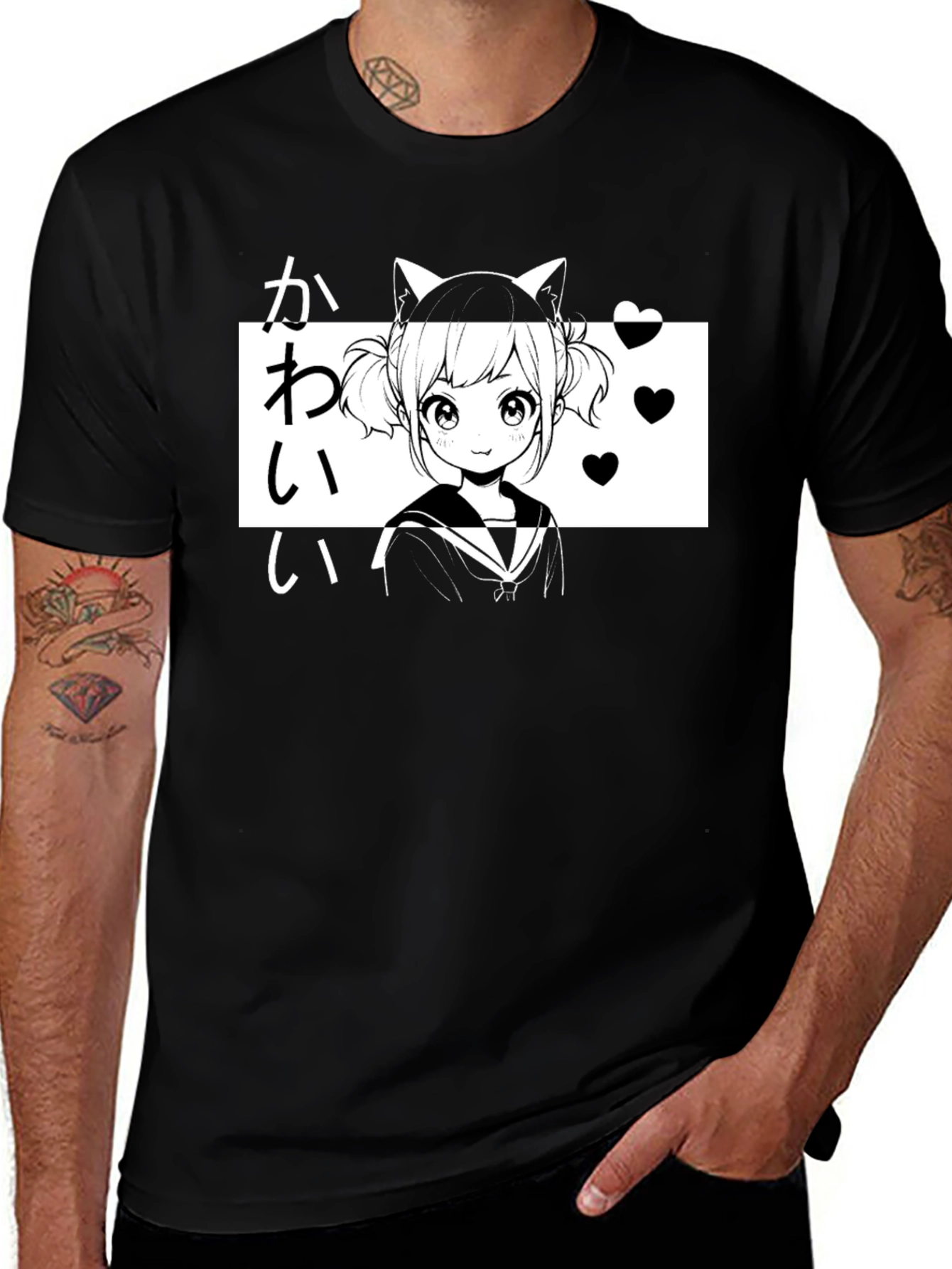 Kawaii Anime Girl T-Shirt Black Graphic Tee