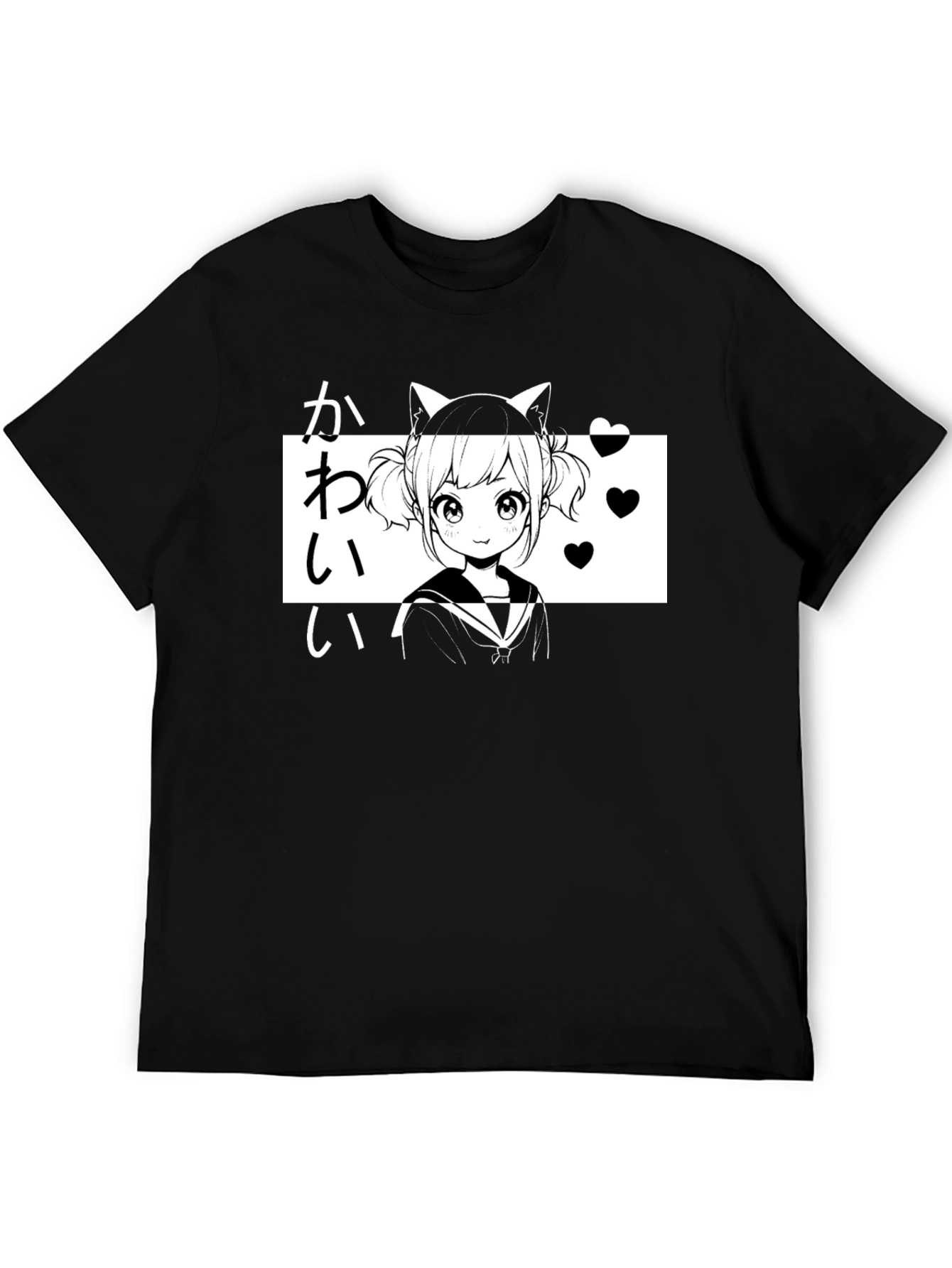 Kawaii Anime Girl T-Shirt Black Graphic Tee