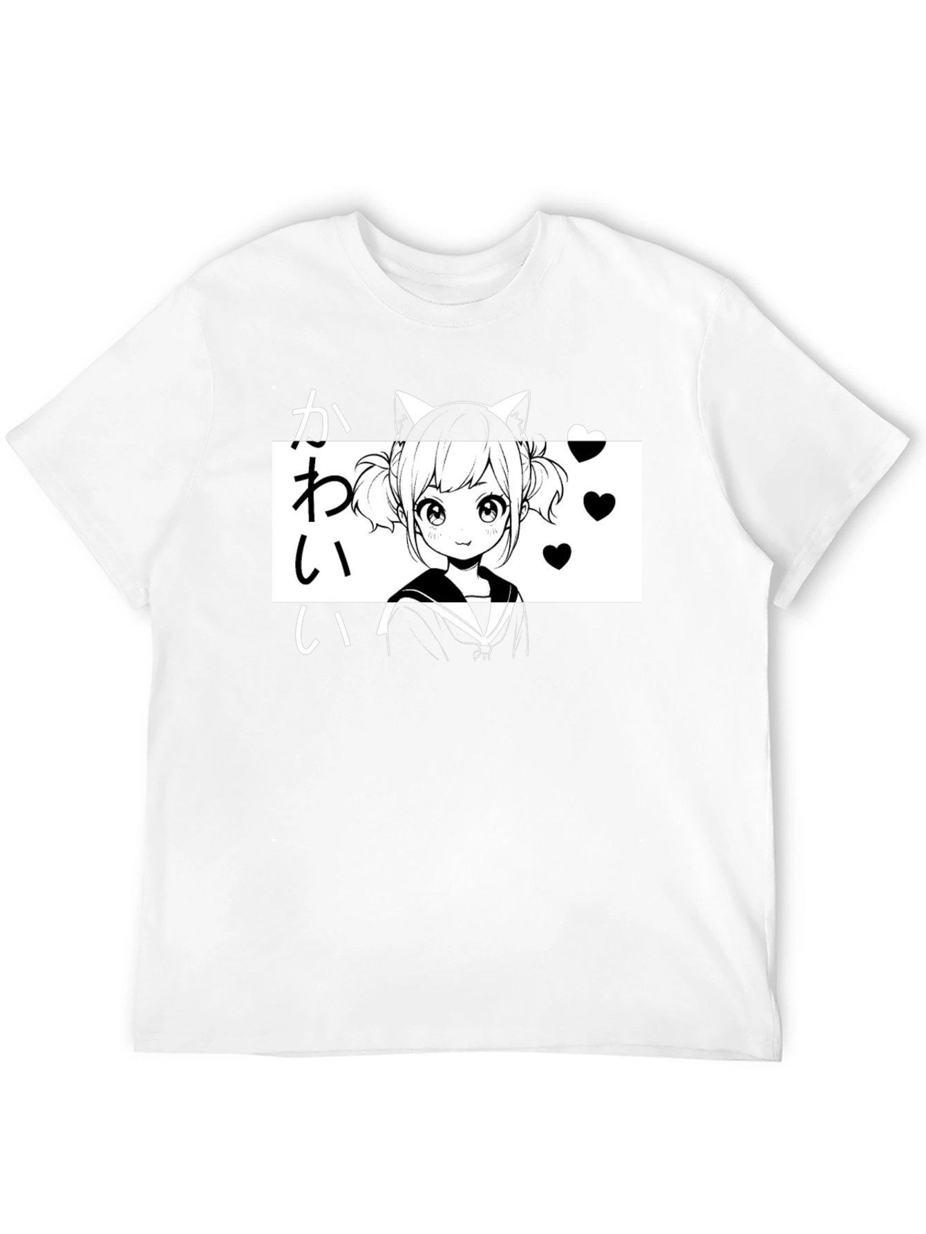 Kawaii Anime Girl T-Shirt Black Graphic Tee