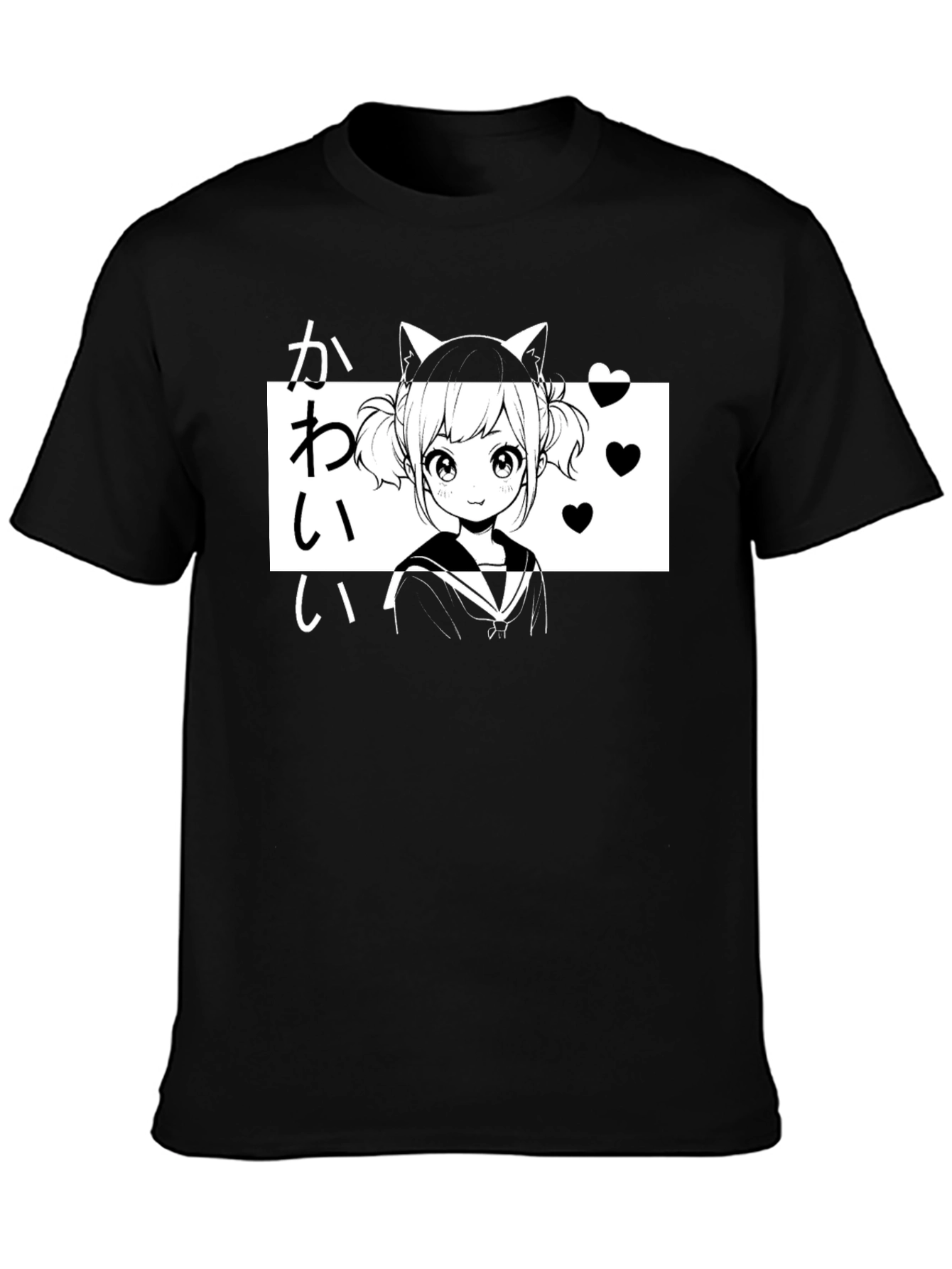 Kawaii Anime Girl T-Shirt Black Graphic Tee