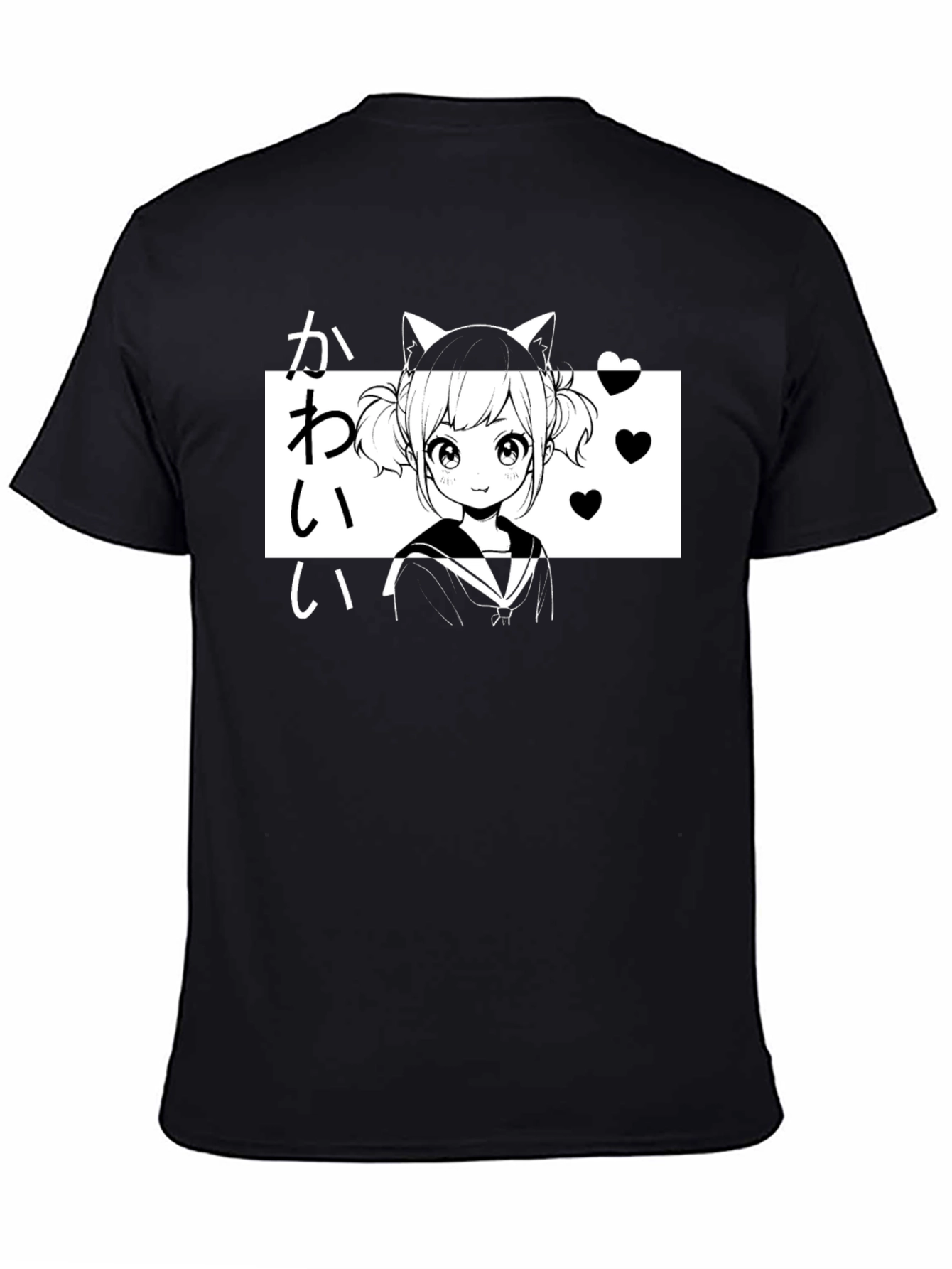 Kawaii Anime Girl T-Shirt Black Graphic Tee