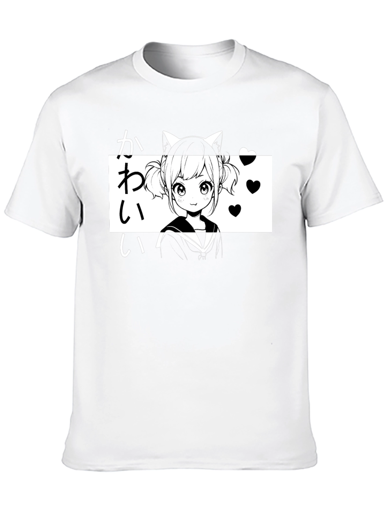 Kawaii Anime Girl T-Shirt Black Graphic Tee