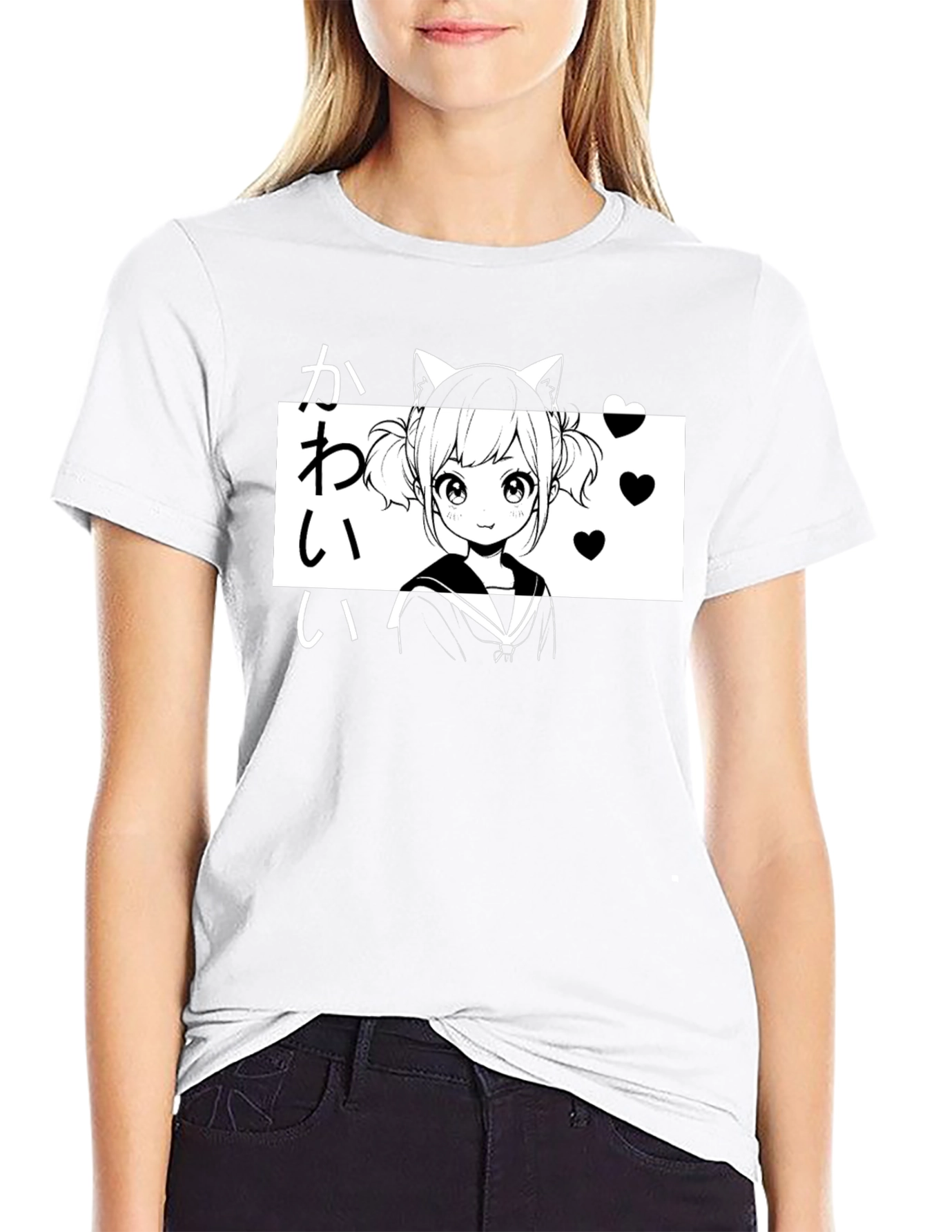Kawaii Anime Girl T-Shirt Black Graphic Tee
