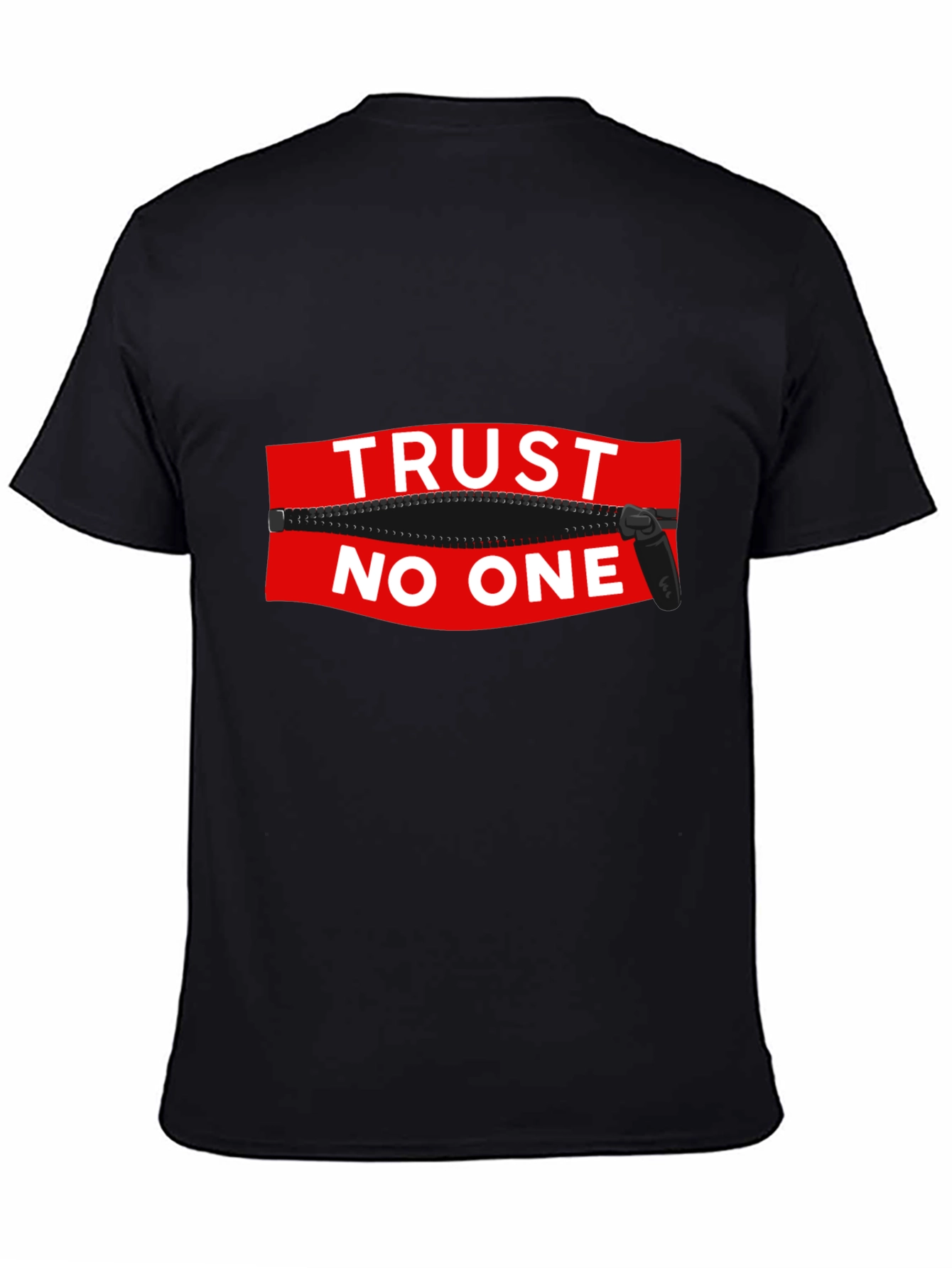 Trust No One Zipper Graphic Black T-Shirt