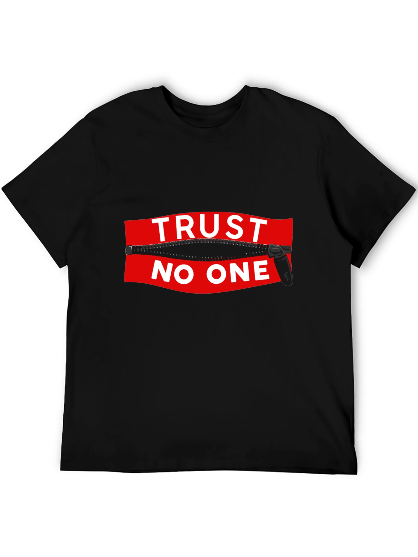 Trust No One Zipper Graphic Black T-Shirt