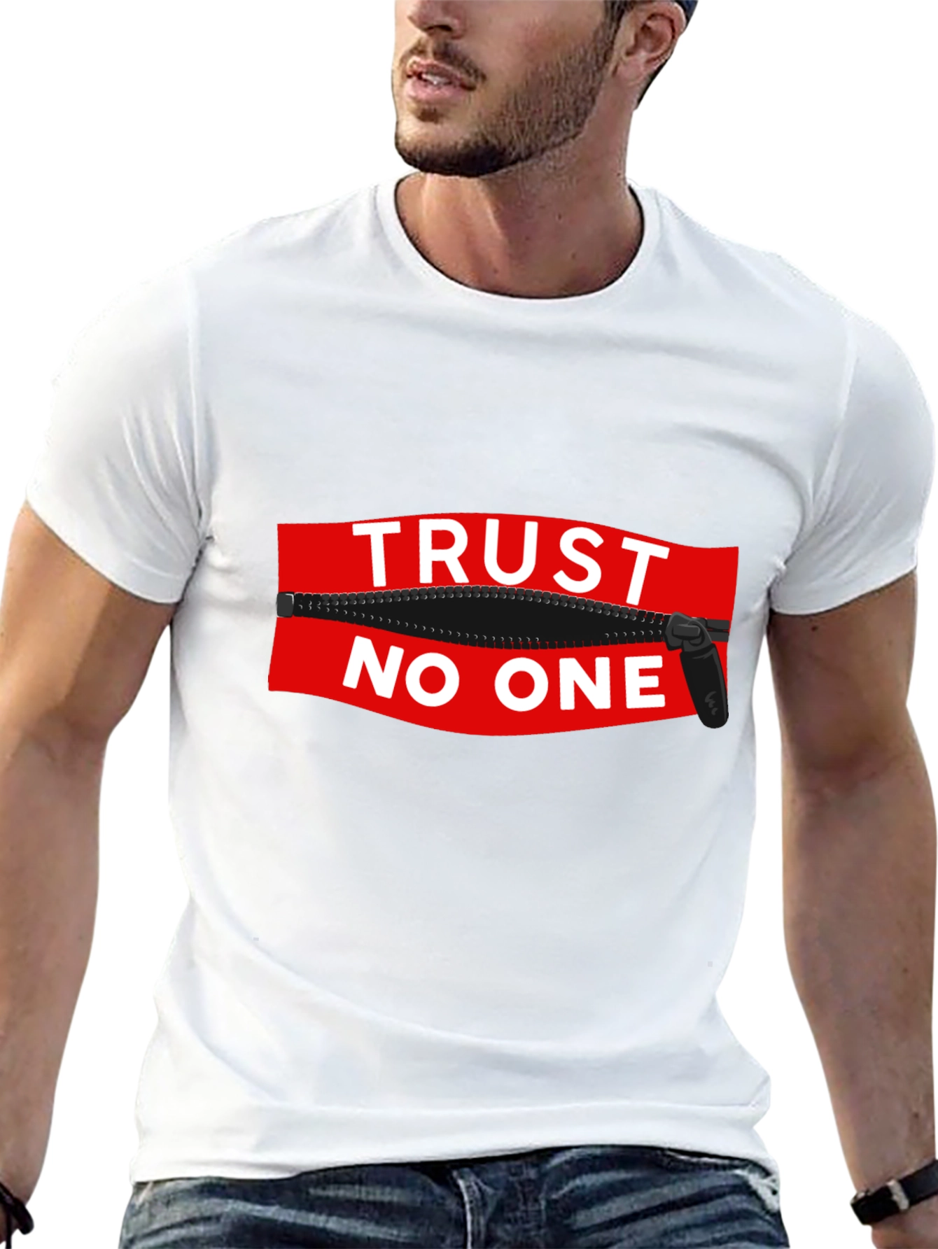 Trust No One Zipper Graphic Black T-Shirt