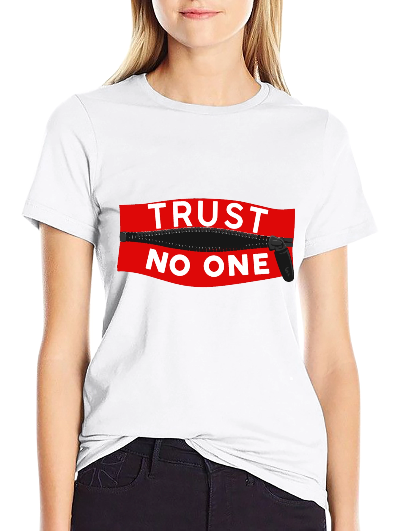 Trust No One Zipper Graphic Black T-Shirt