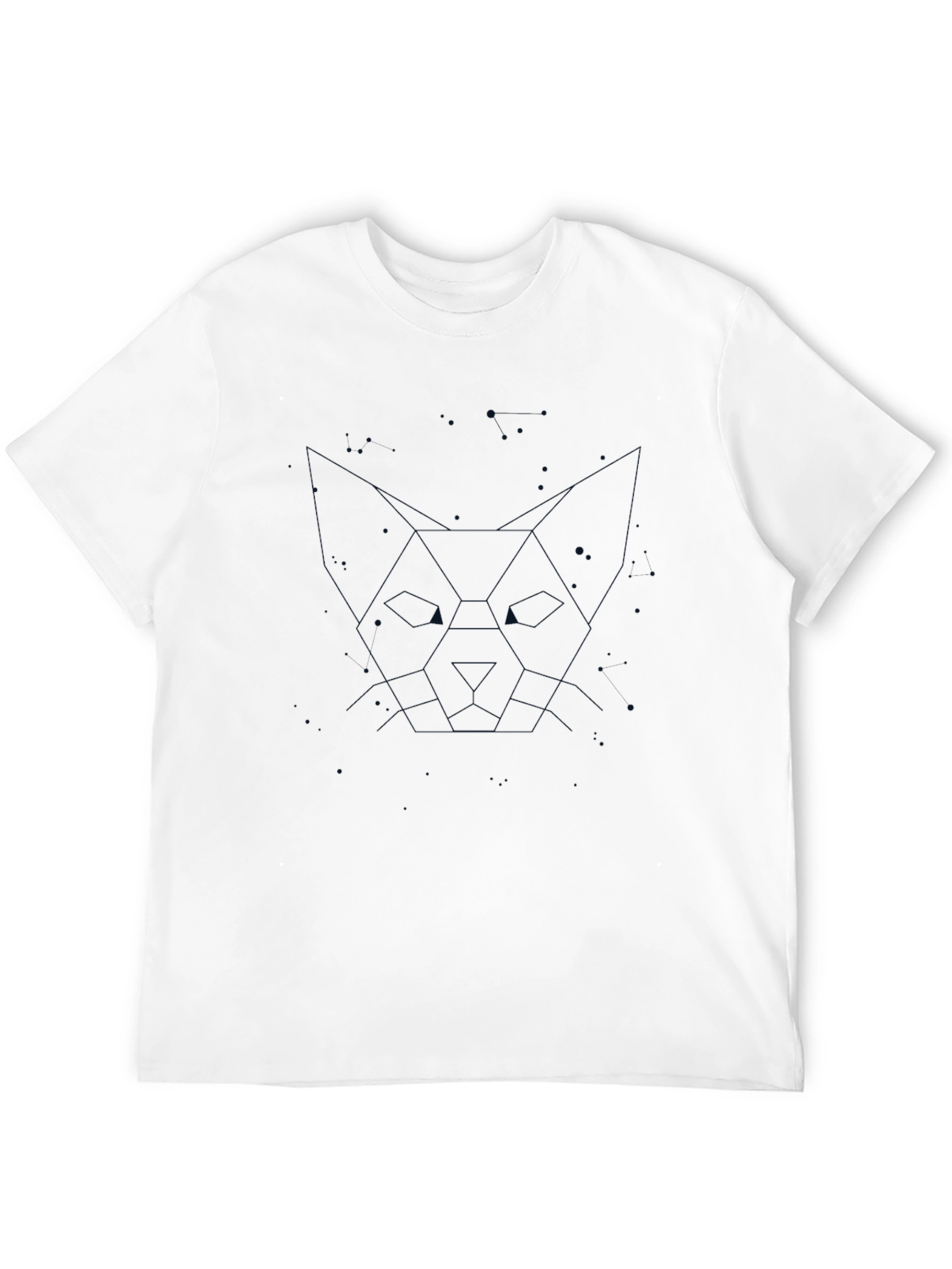Geometric Cat Graphic Print Black T-Shirt