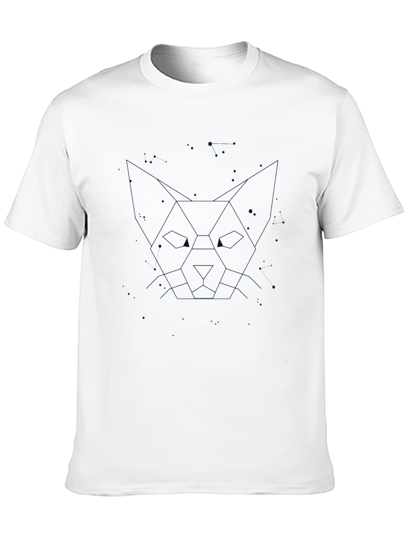 Geometric Cat Graphic Print Black T-Shirt