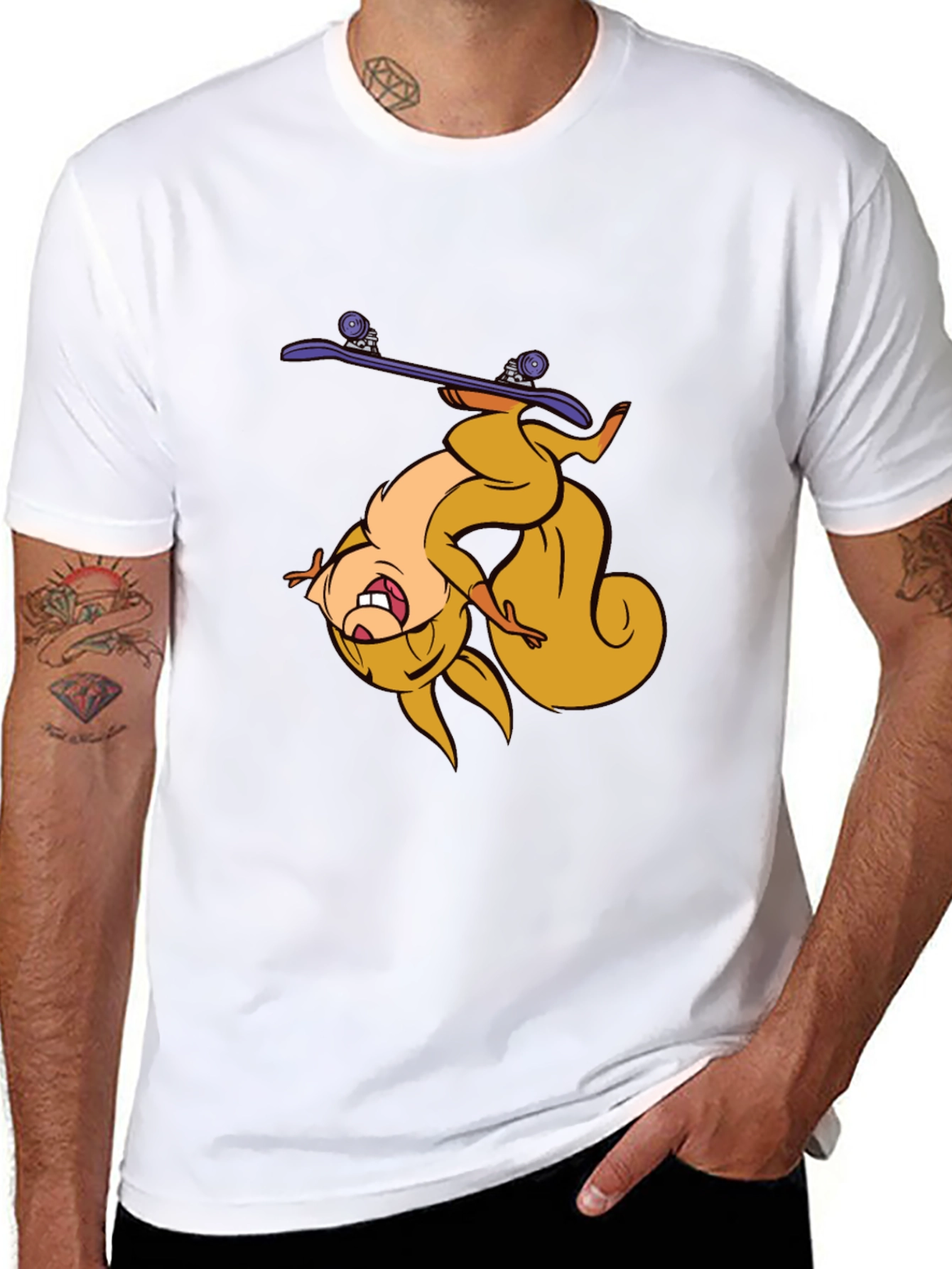 Skateboarding Squirrel T-Shirt - Black Graphic Tee