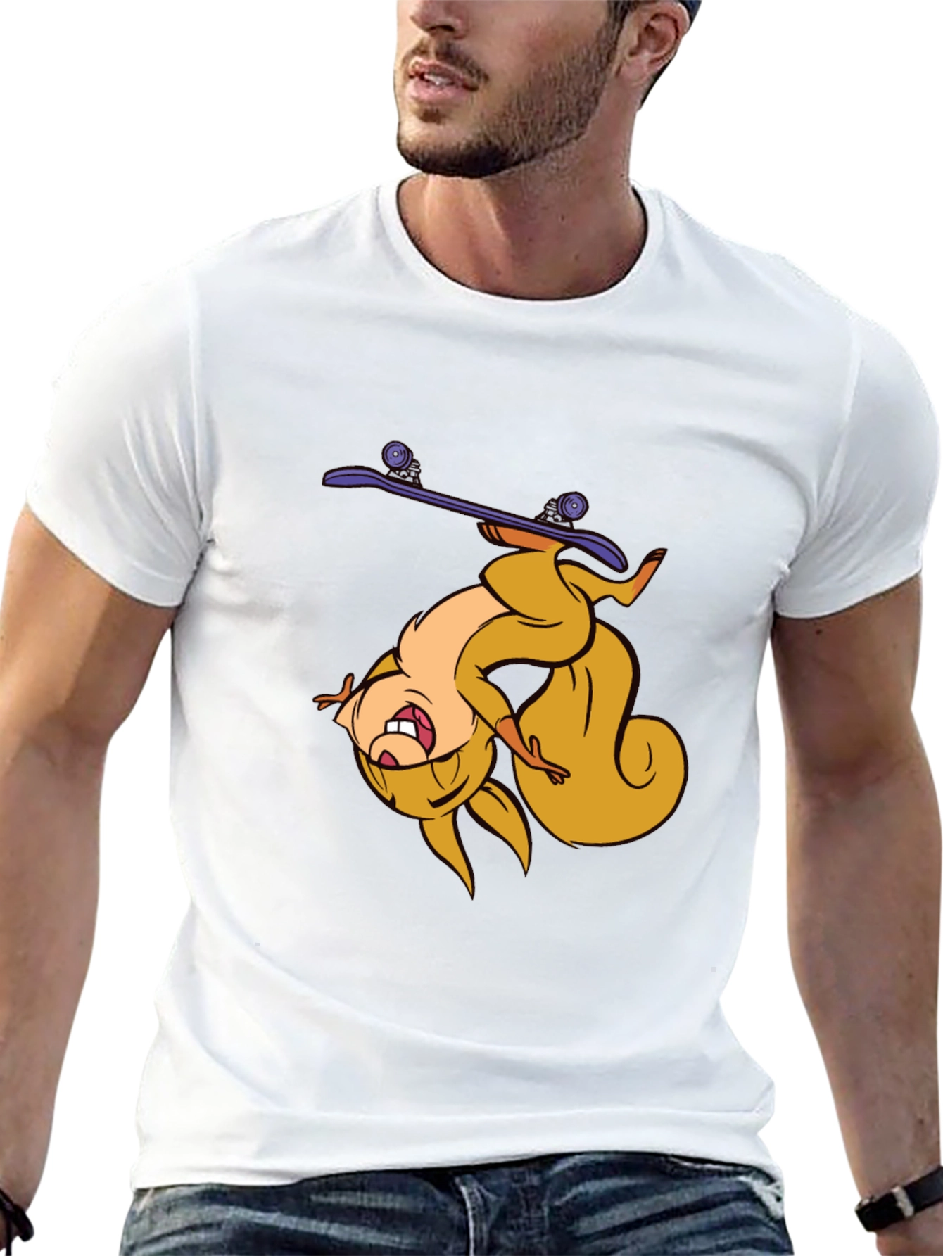 Skateboarding Squirrel T-Shirt - Black Graphic Tee