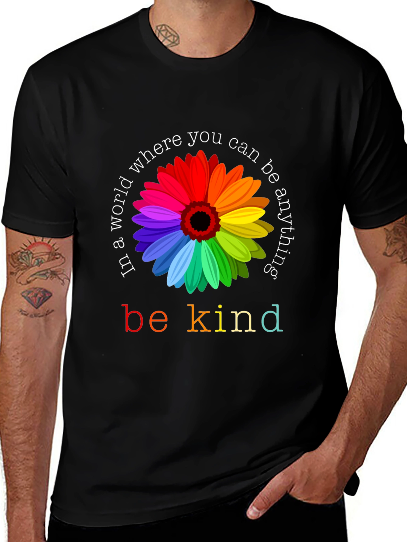 Be Kind Rainbow Flower Graphic Tee - Unisex