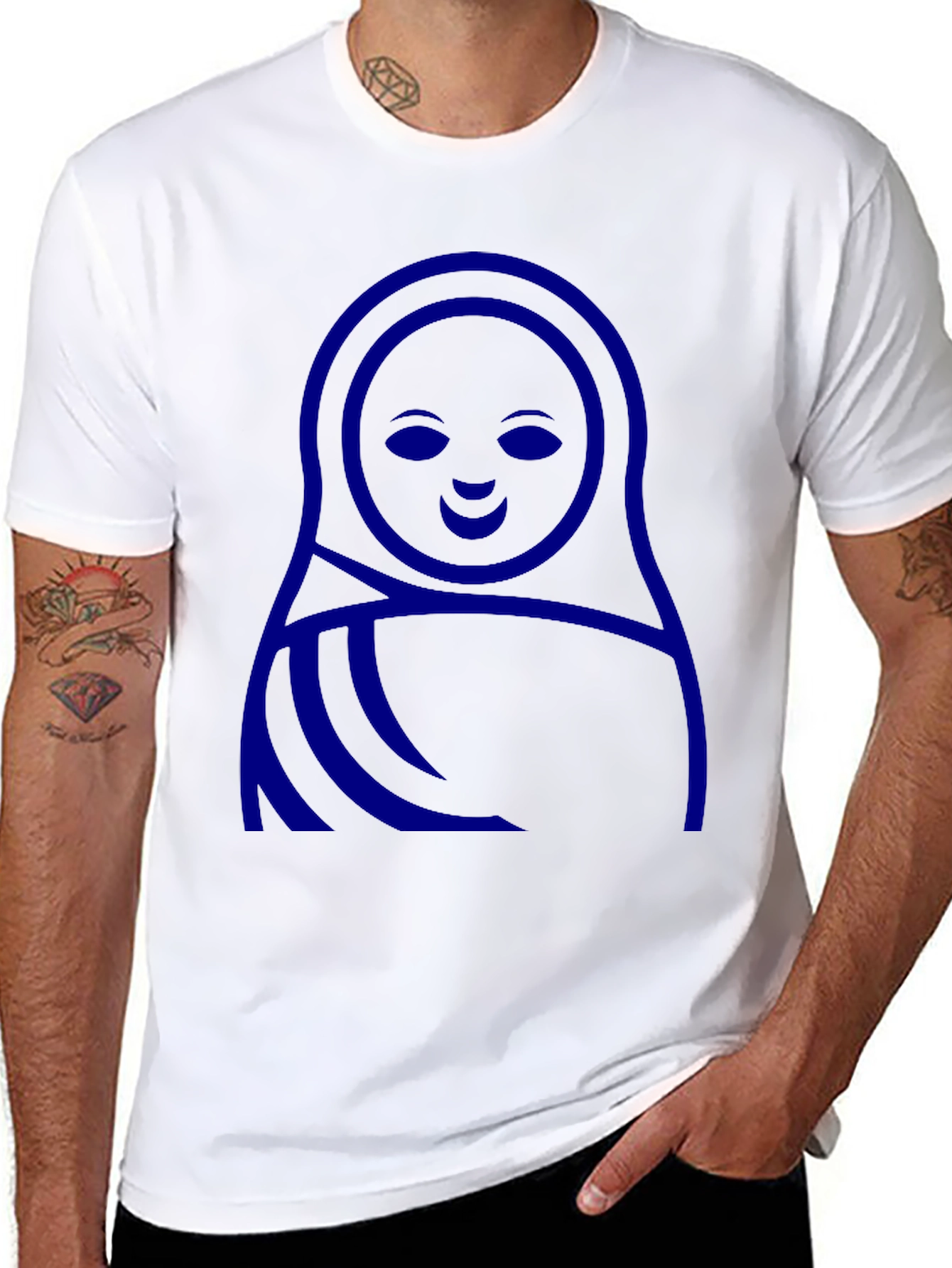 Blue Matryoshka Doll Graphic Black T-Shirt
