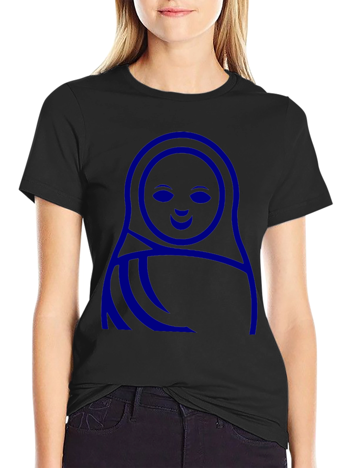 Blue Matryoshka Doll Graphic Black T-Shirt