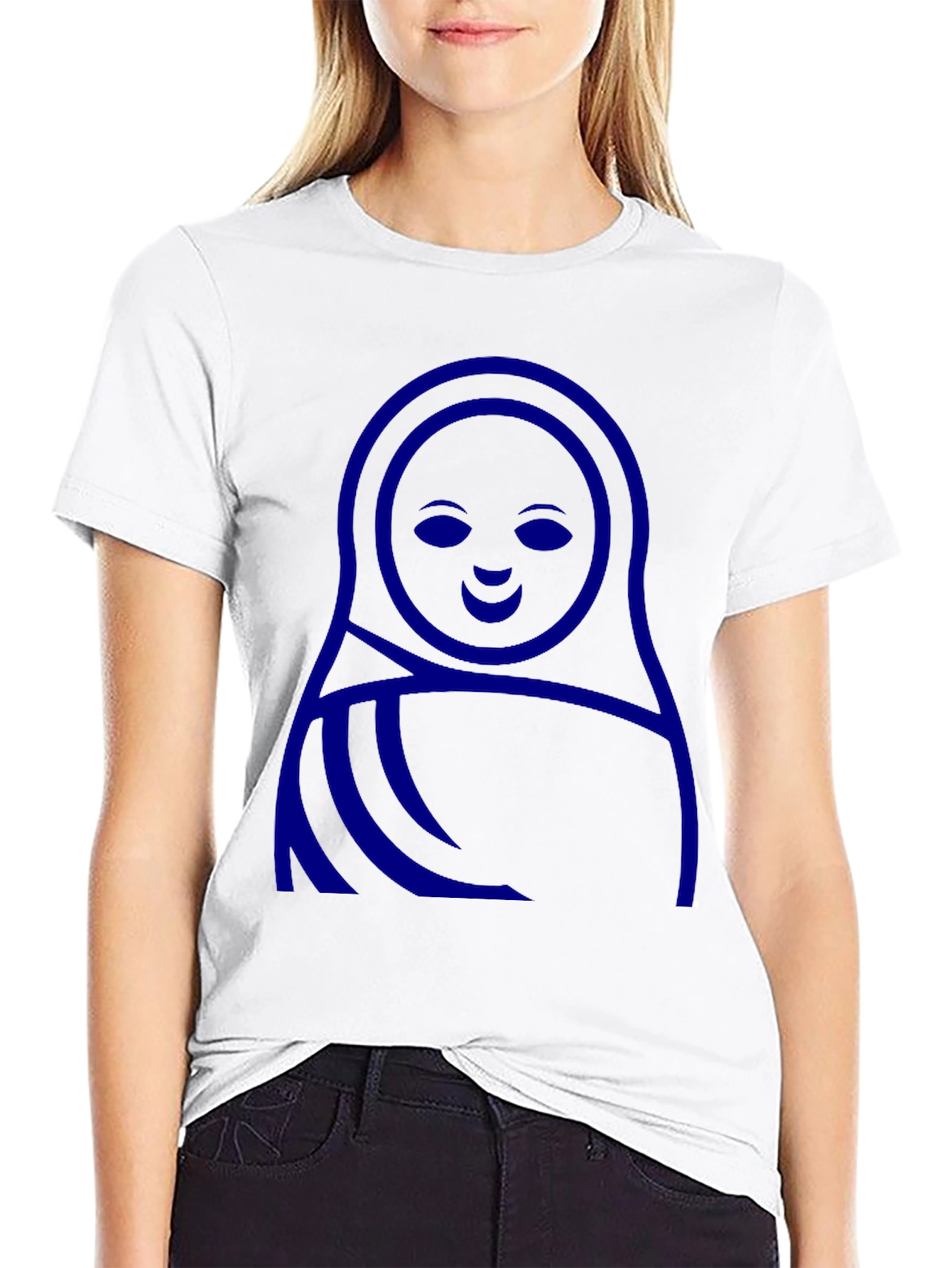 Blue Matryoshka Doll Graphic Black T-Shirt