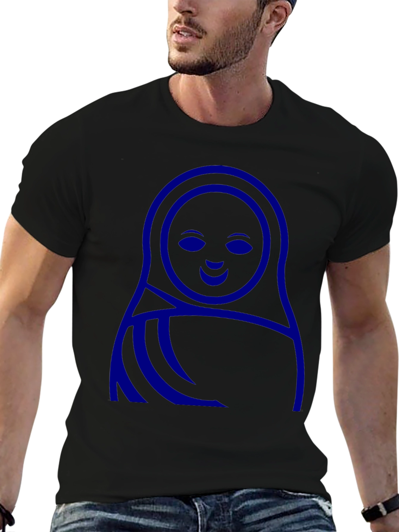 Blue Matryoshka Doll Graphic Black T-Shirt