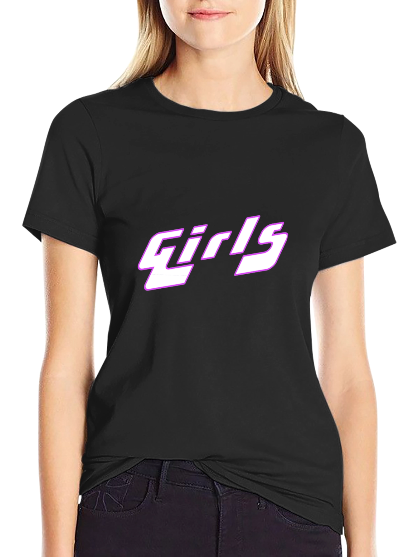 Girls Graphic Tee - Black Cotton T-Shirt