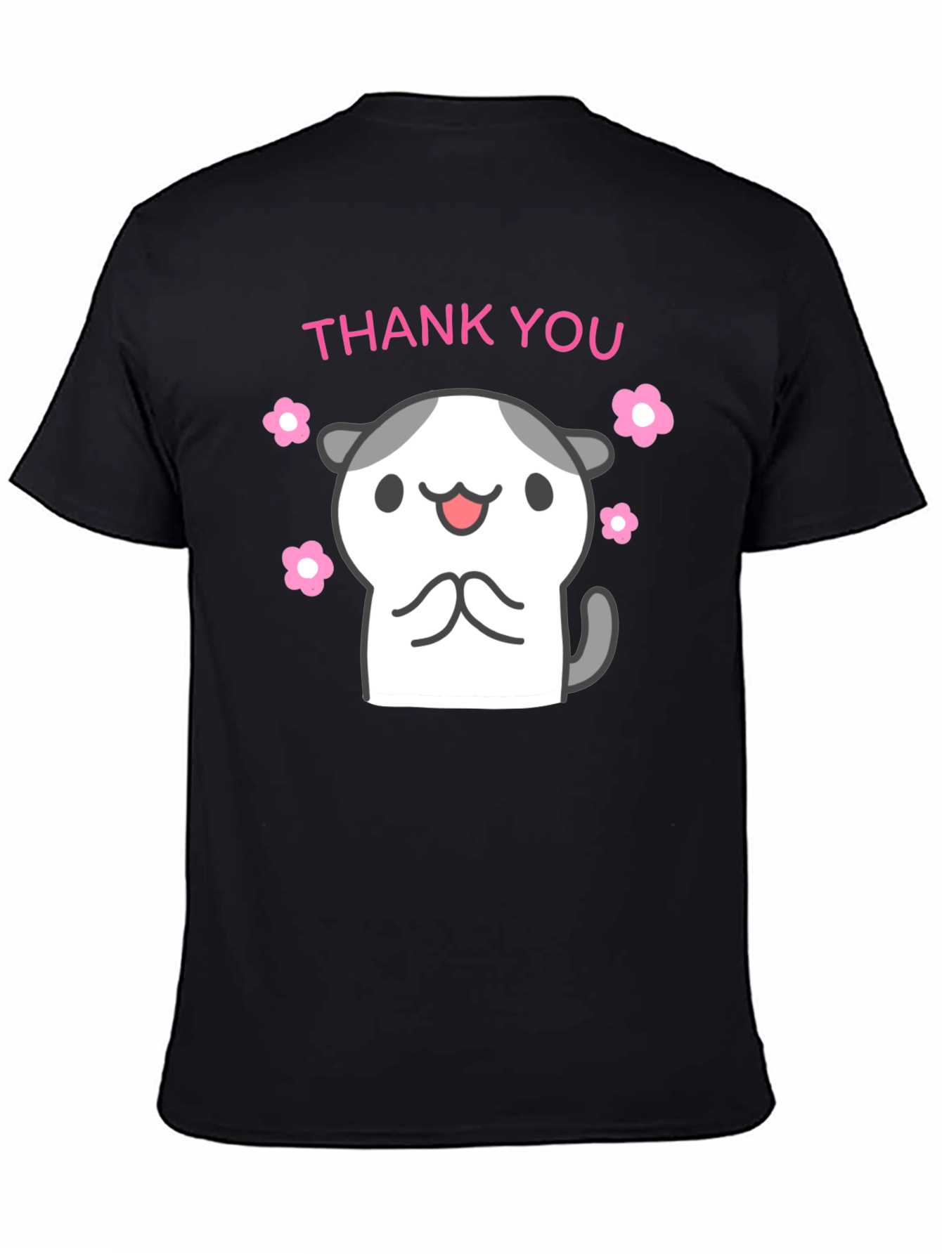 Cute Thank You Kitty Black T-Shirt