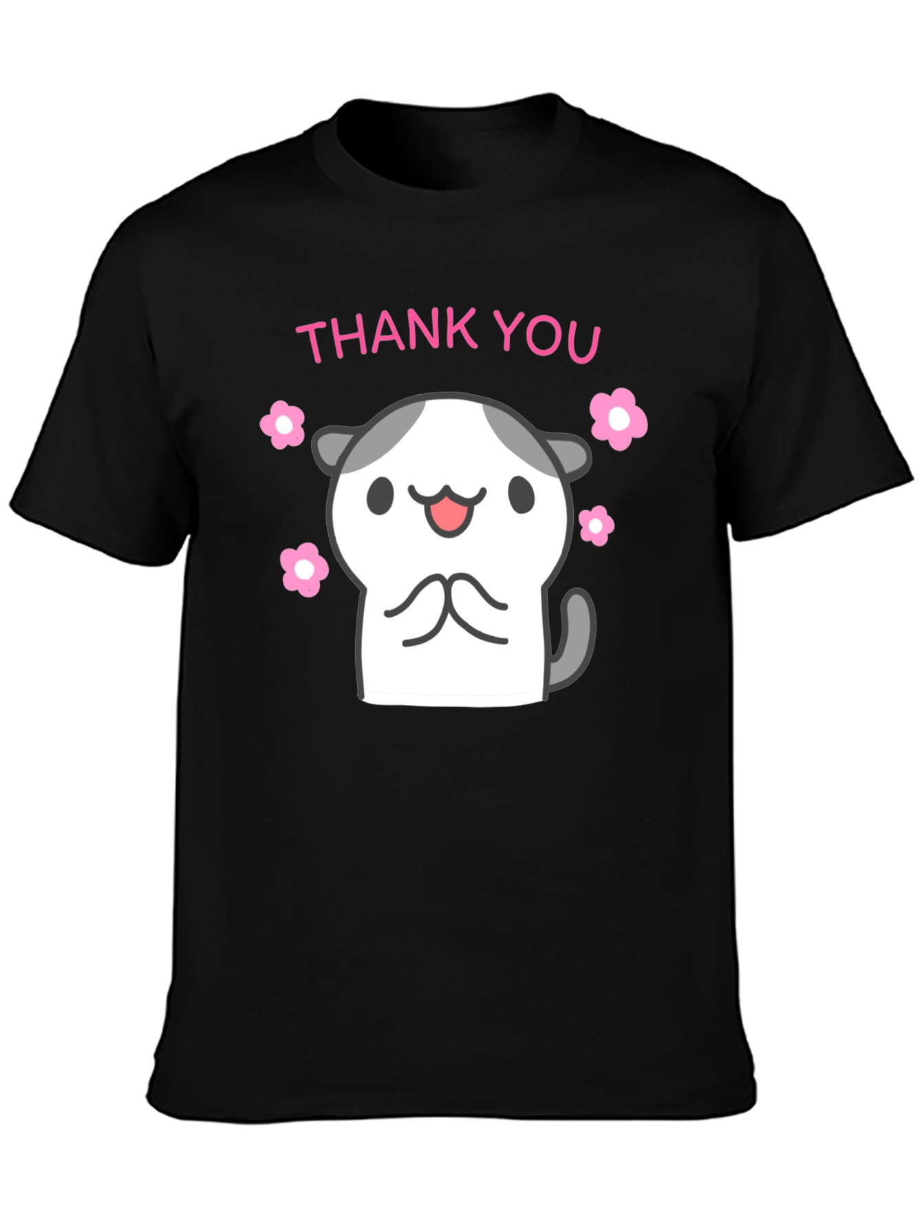 Cute Thank You Kitty Black T-Shirt