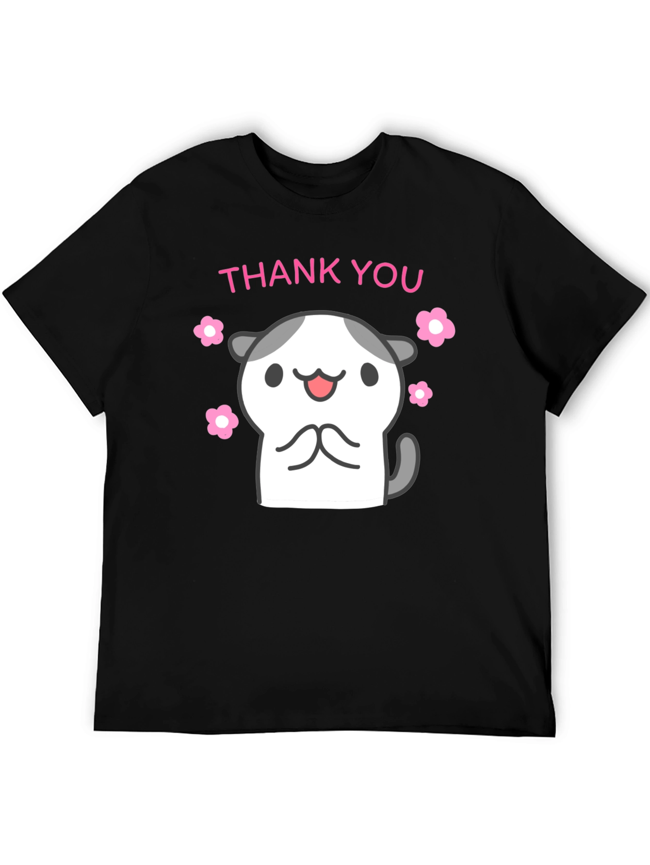 Cute Thank You Kitty Black T-Shirt