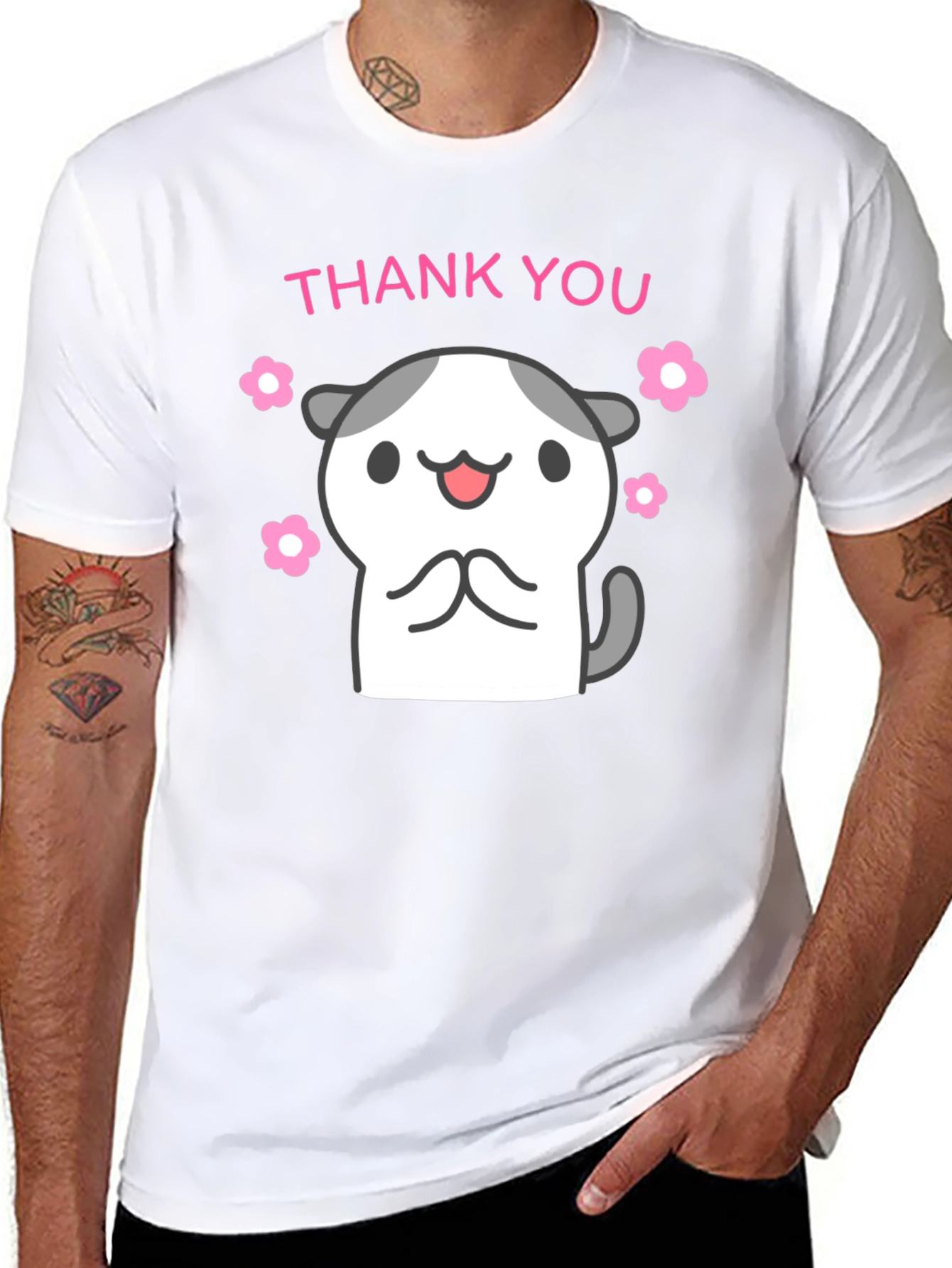 Cute Thank You Kitty Black T-Shirt