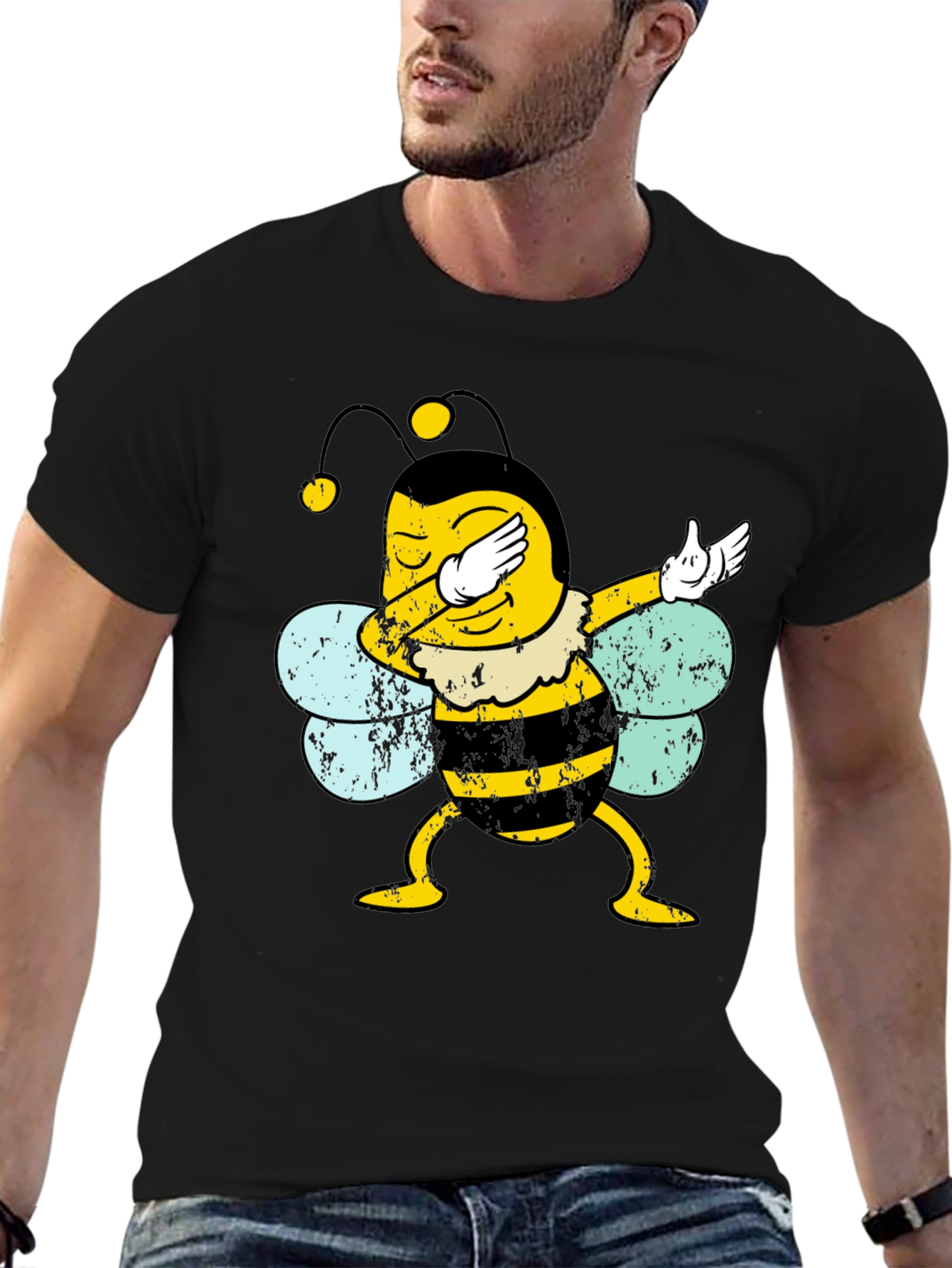 Dabbing Bee Graphic T-Shirt - Black Cotton Tee