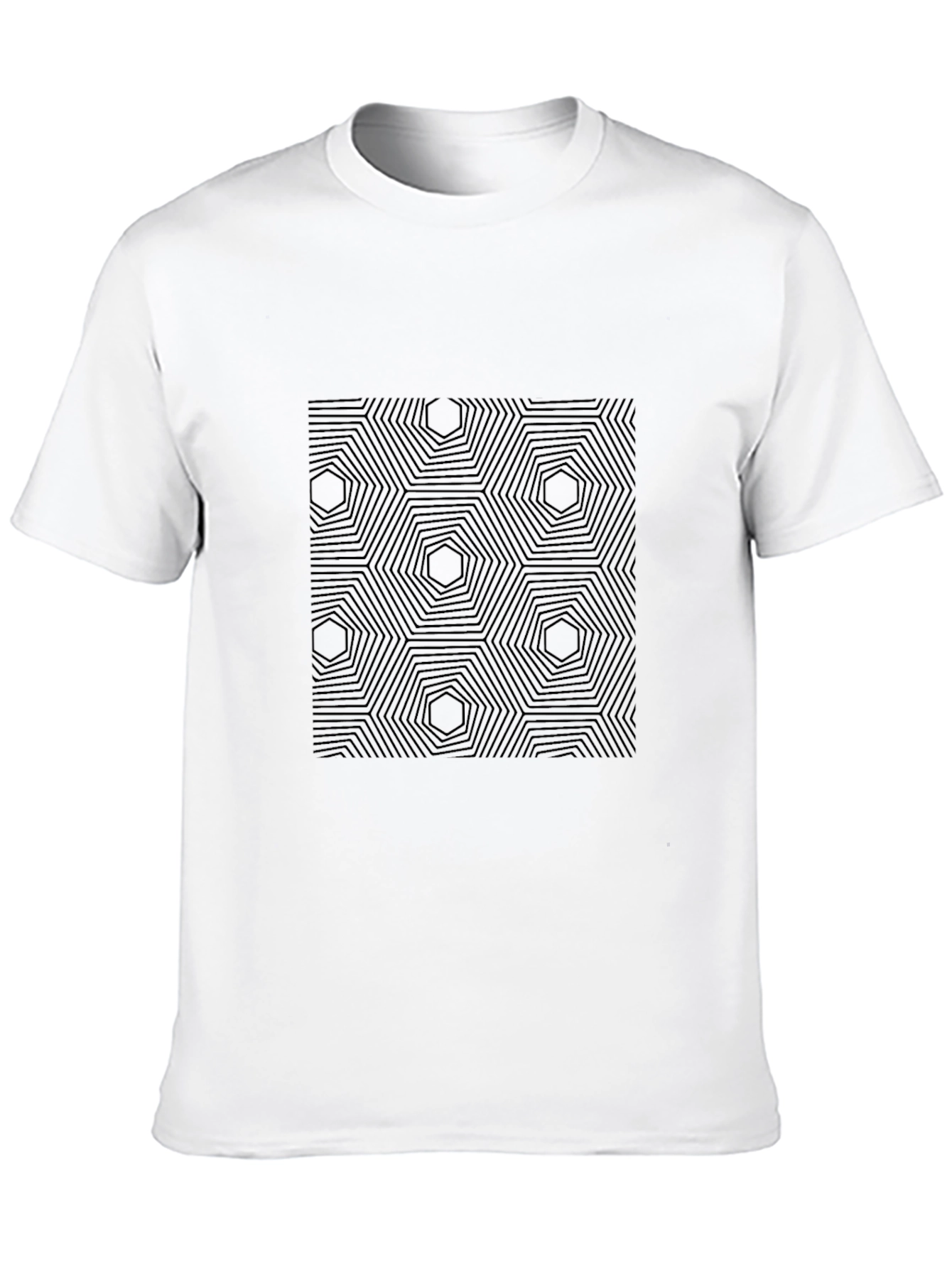 Geometric Hexagon Pattern Black T-Shirt