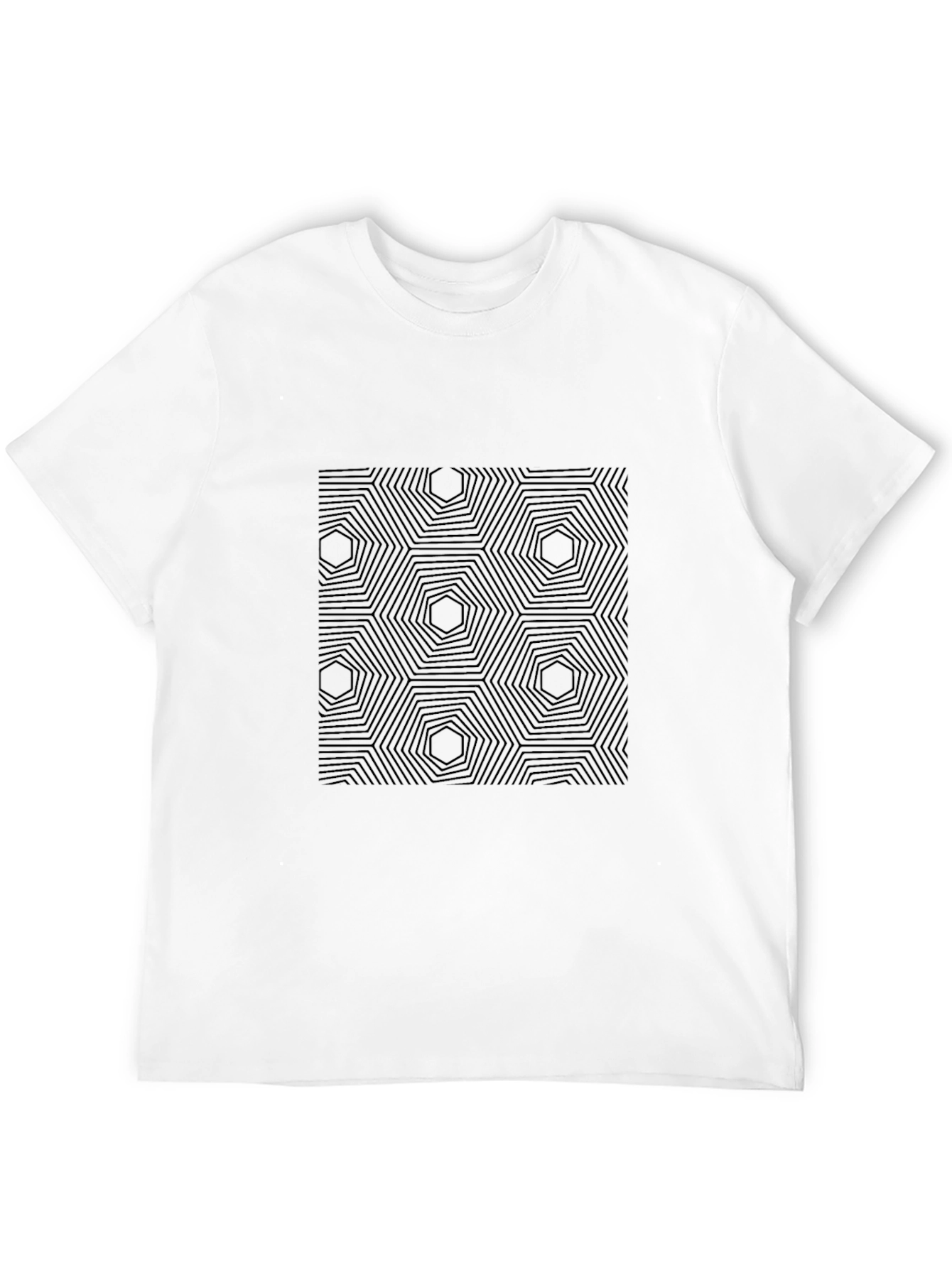Geometric Hexagon Pattern Black T-Shirt