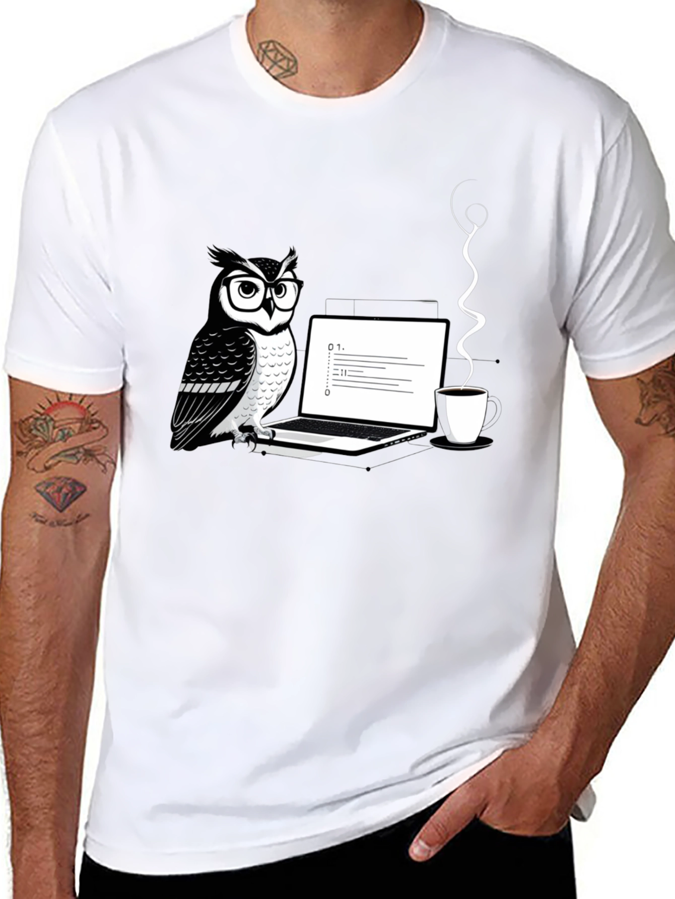 Owl Coder Black T-Shirt - Cool Graphic Tee