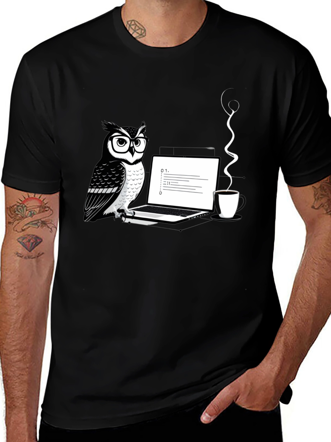 Owl Coder Black T-Shirt - Cool Graphic Tee